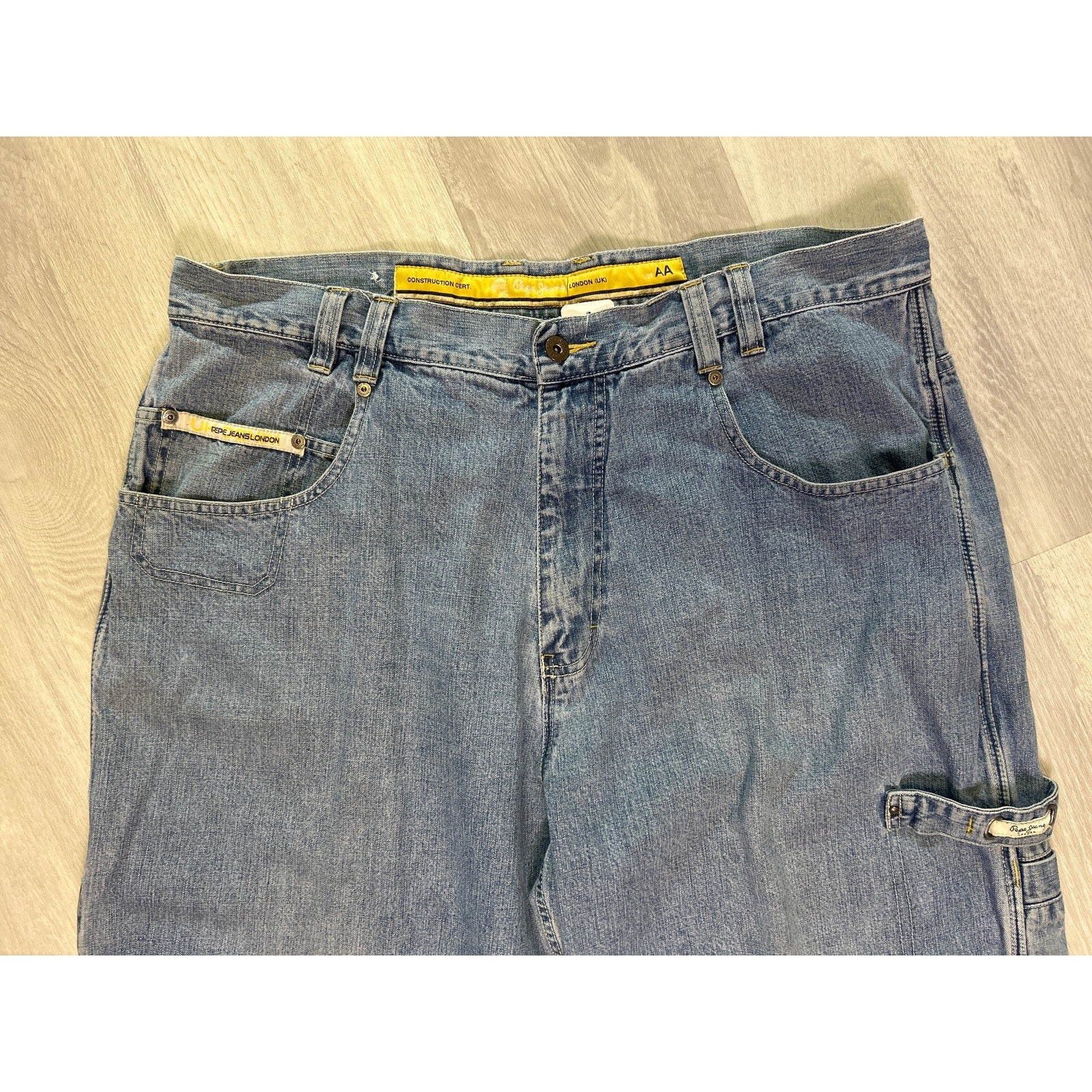 Pepe Jeans Blue Denim Medium Wash Carpenter Jeans Side Pockets Men's Size 40x33