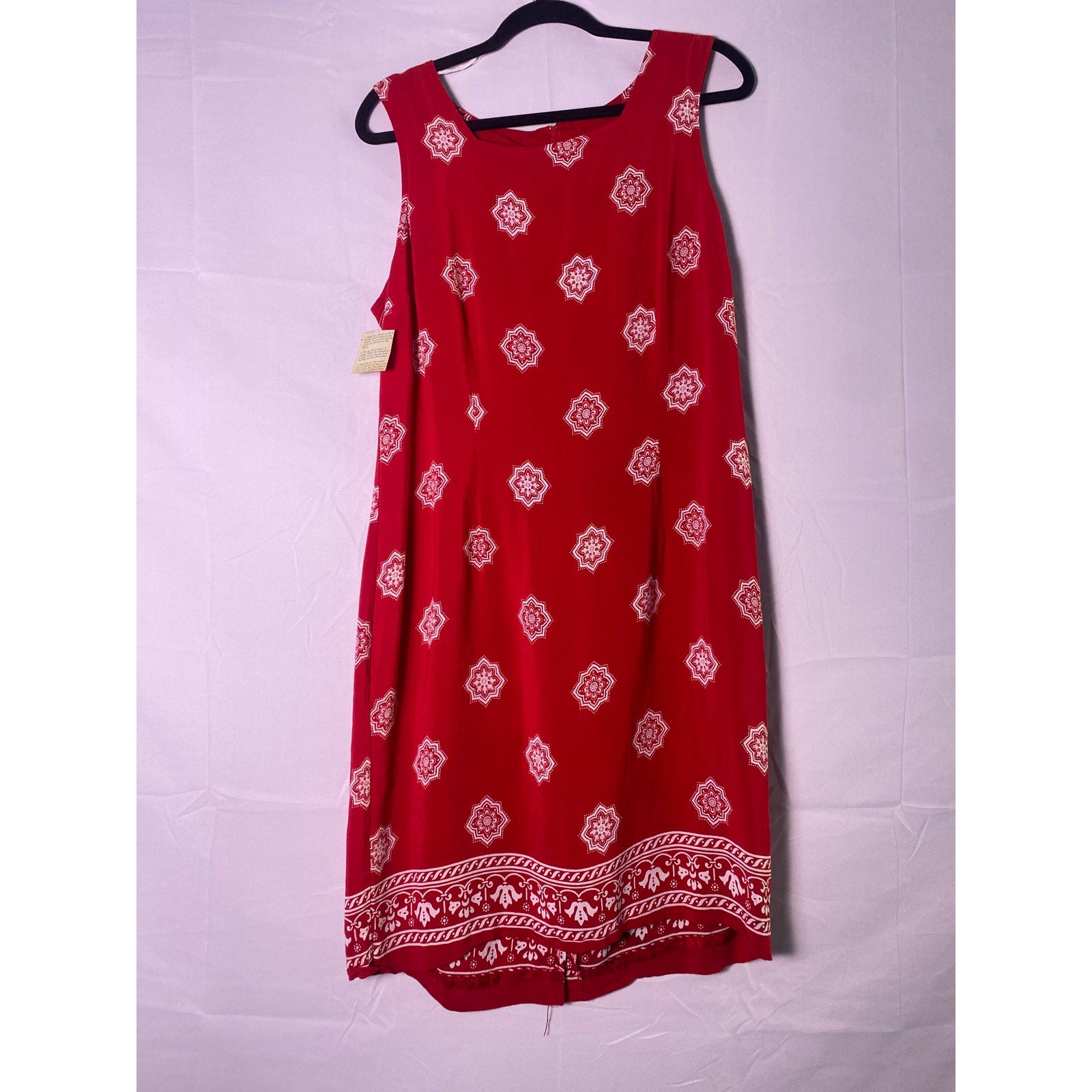 Vintage Norton McNaughton Red White Ornate Print Sleeveless Sheath Dress Size 14