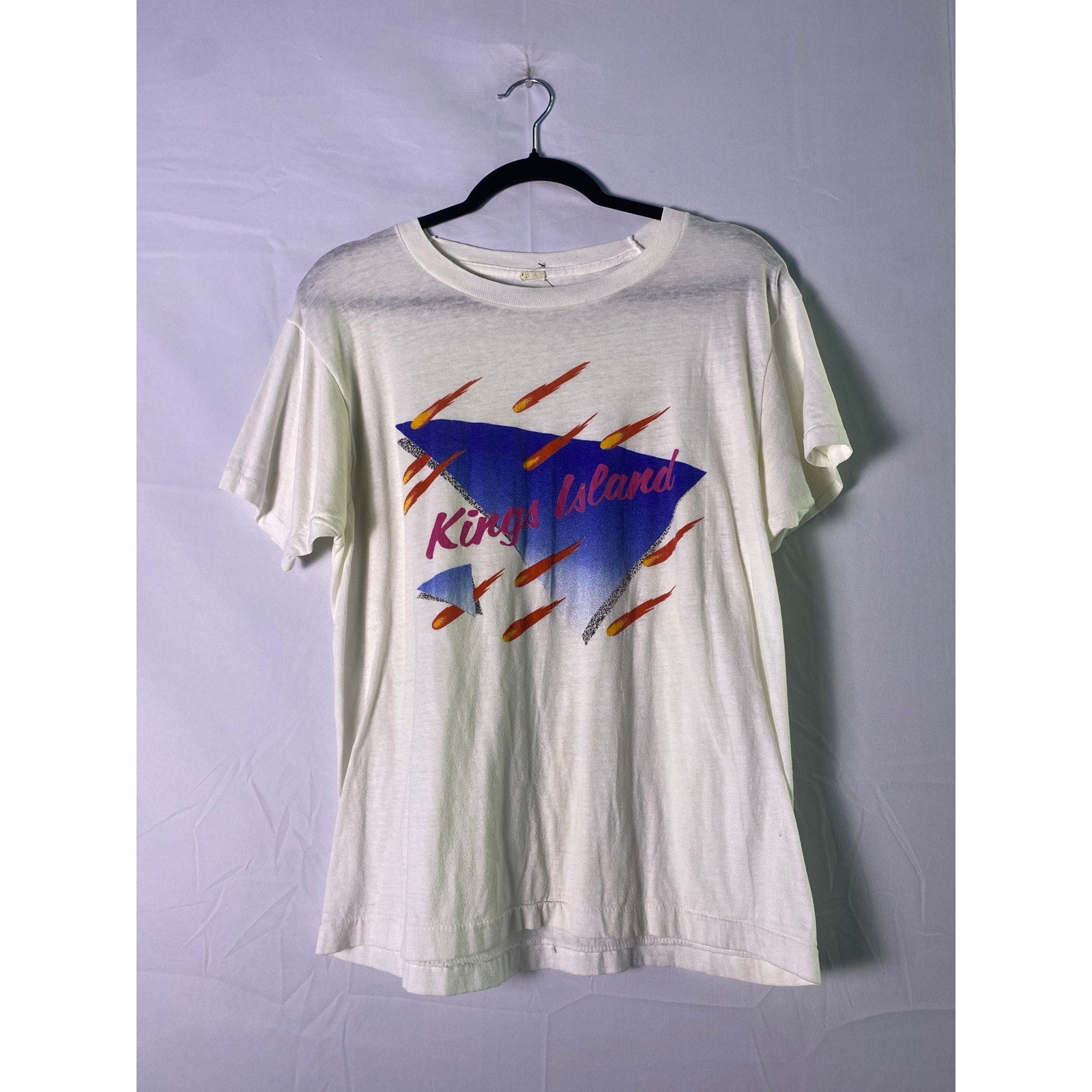 80s Vintage Screen Stars Kings Island White Graphic T-Shirt Womens Size Medium