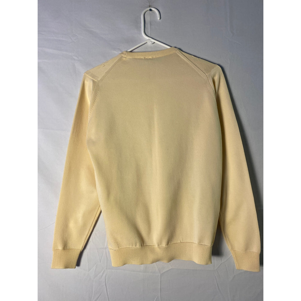 Vintage 70-80s Pointelle Cream Poly-Knit Sweater Crewneck Pullover Womens Medium