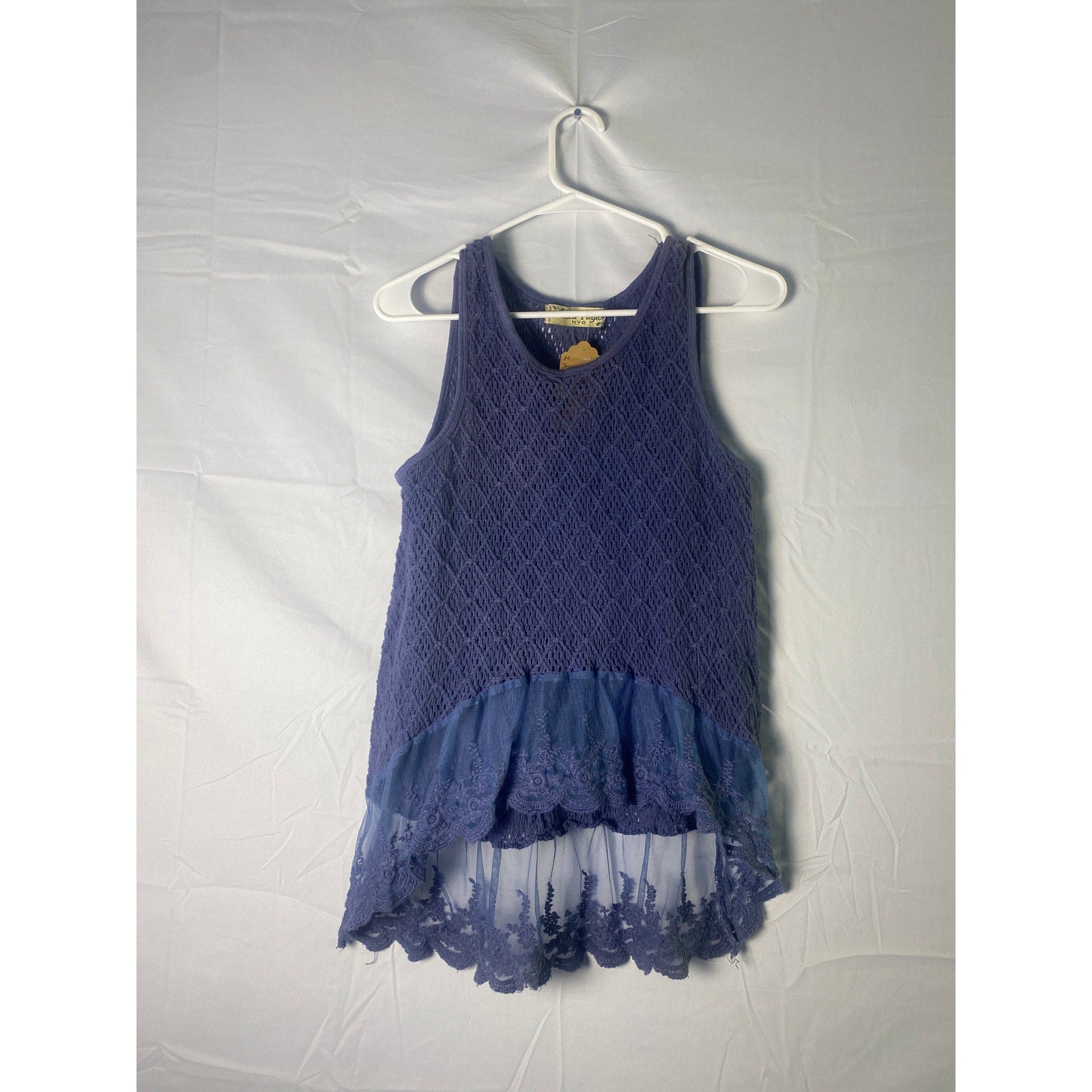 Jessica Taylor Blue Crochet Lace Hem Sleeveless Tank Top Women's Size Medium