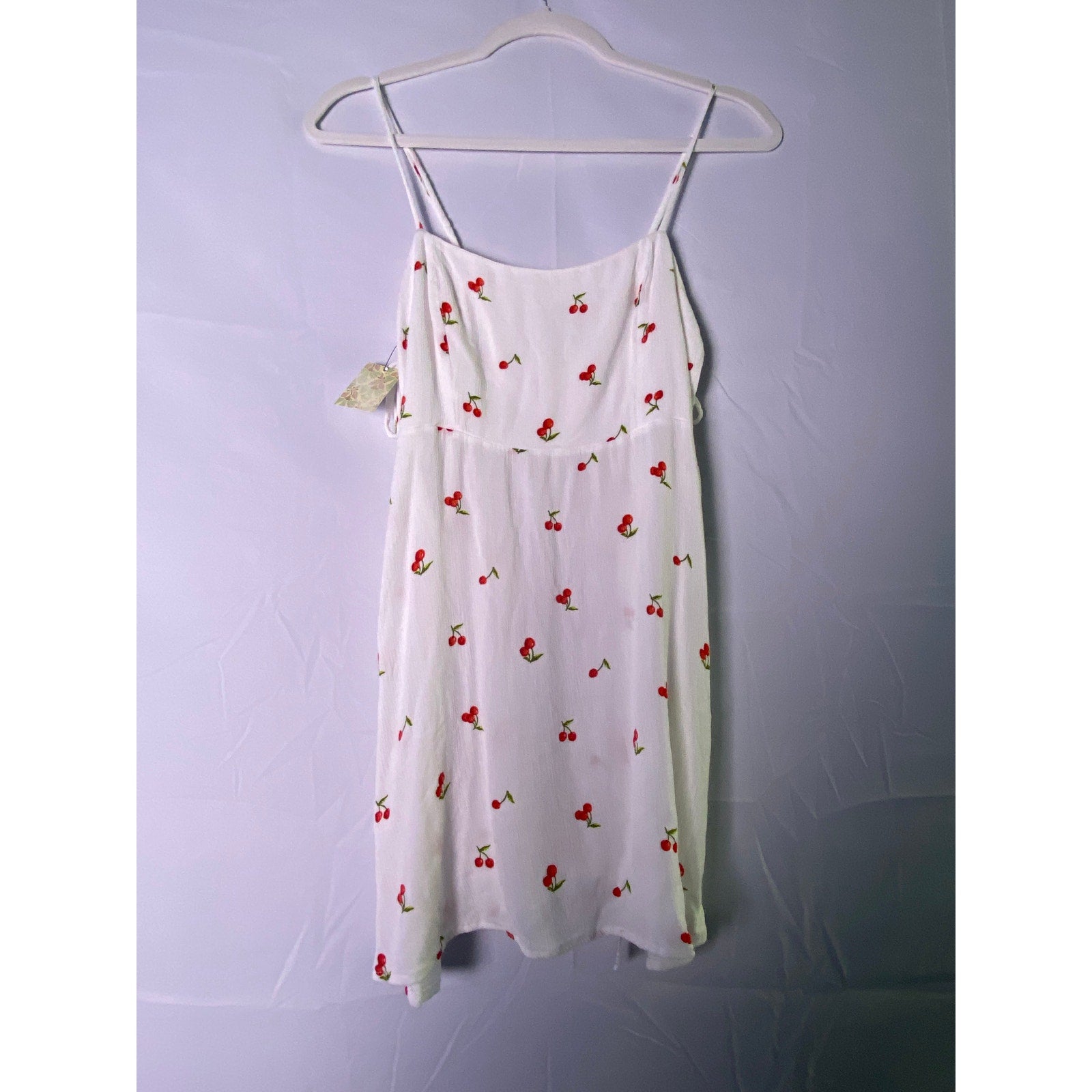 Free People Women's White Red Cherry Print Babydoll Sundress w/ Side Ties Small