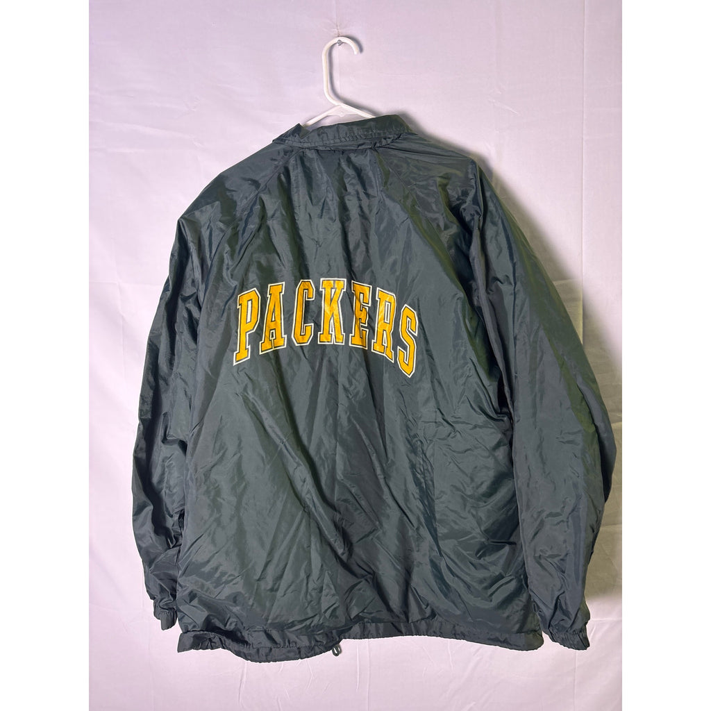 Vintage 90s Logo 7 Green Bay Packers Satin Jacket Button Snap Men's Size XL