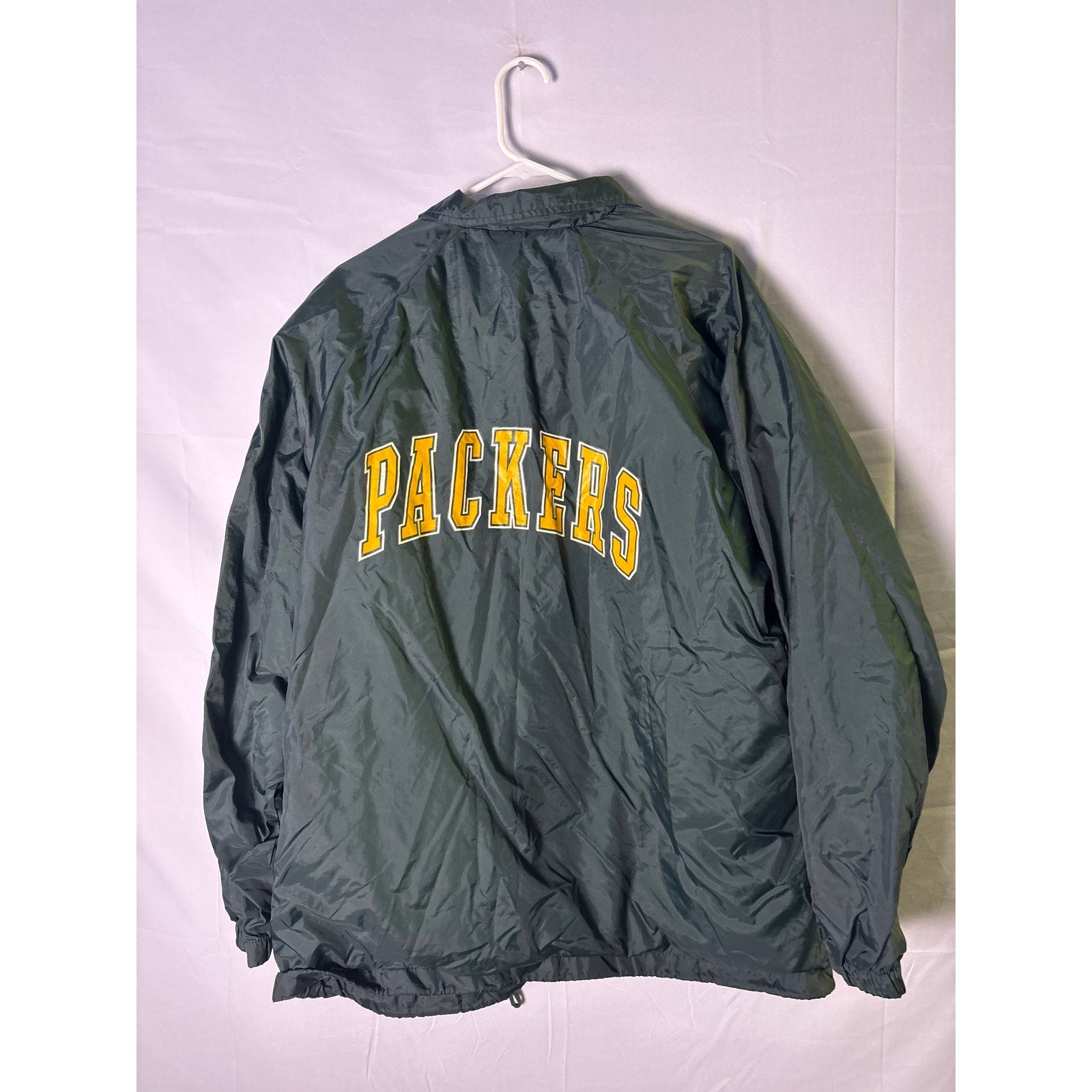 Vintage 90s Logo 7 Green Bay Packers Satin Jacket Button Snap Men's Size XL