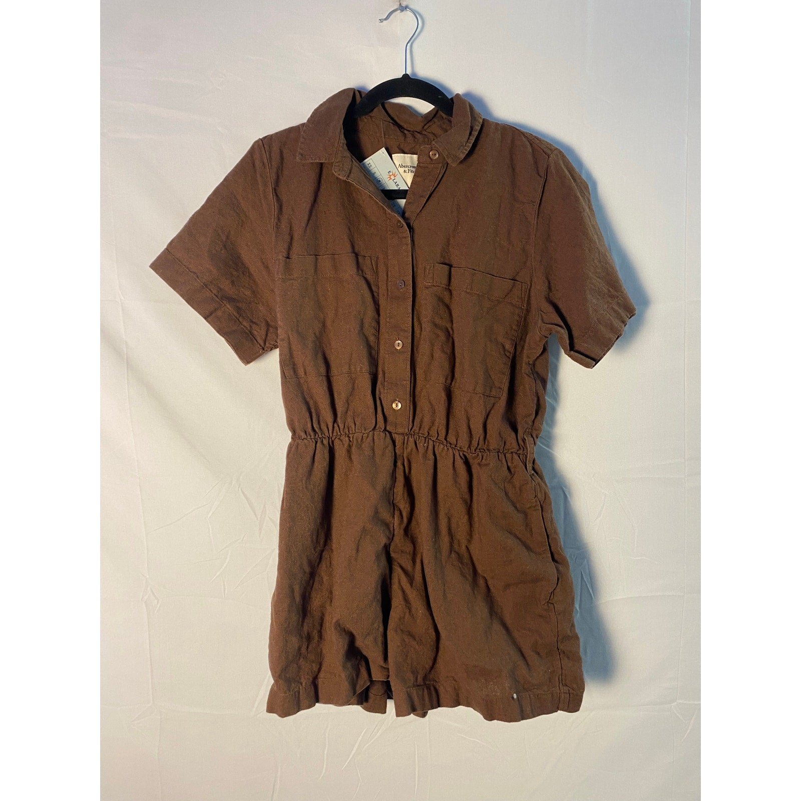 Abercrombie: Brown Shorts Romper Chest Pockets Short Sleeve Women's Size Medium