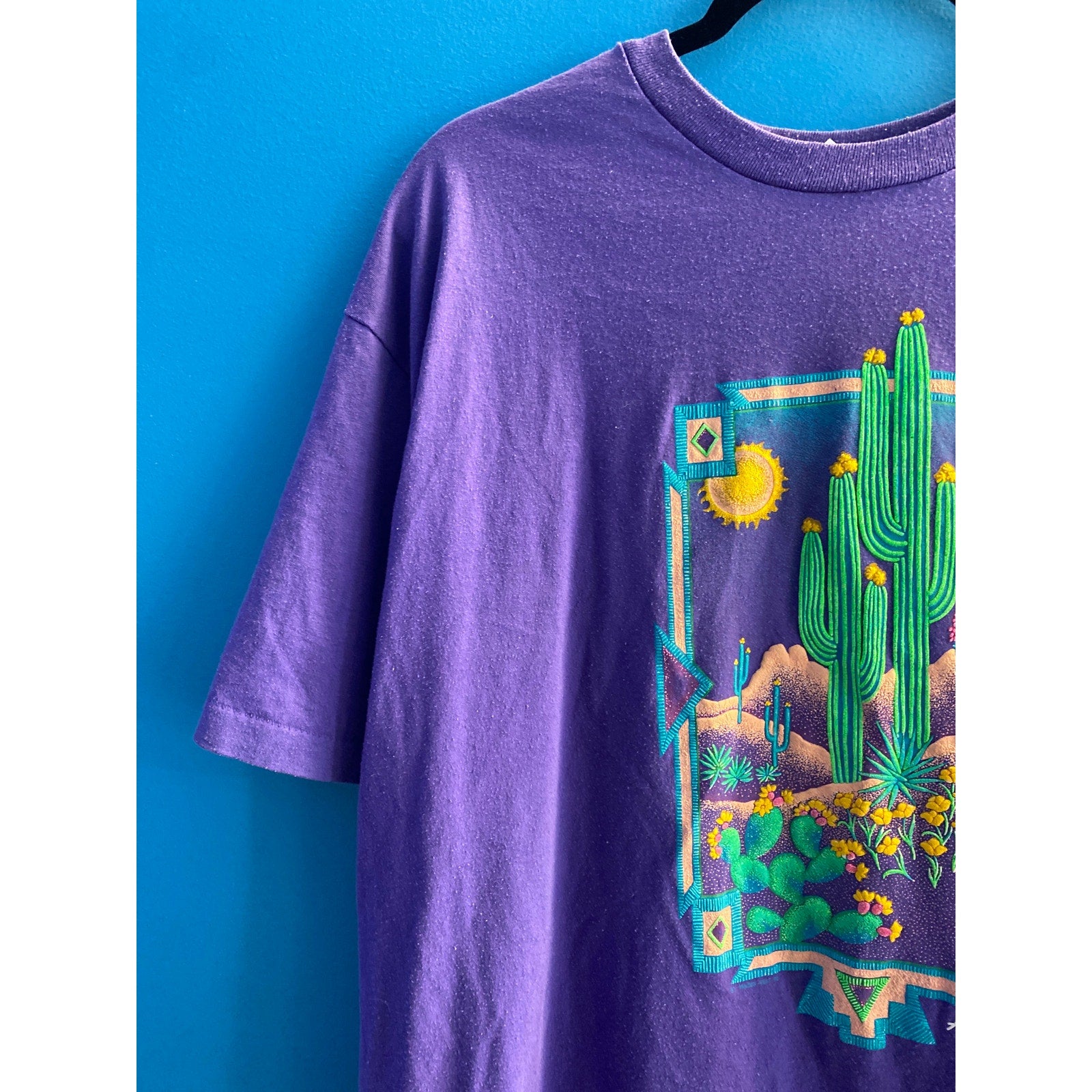 Vintage Hanes Purple Desert T-Shirt Embossed Graphic Southwest Grandma Size XL