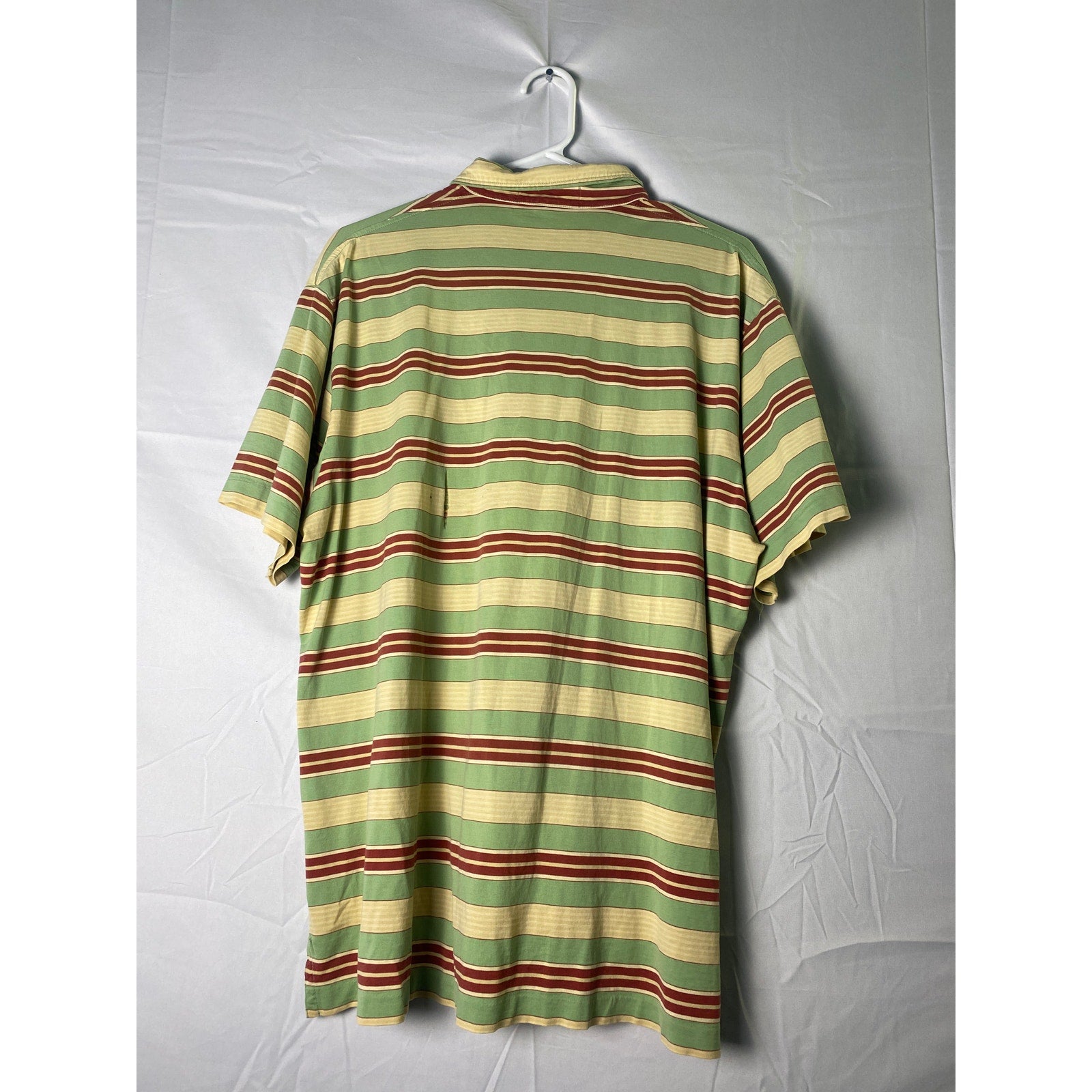 Vintage Polo Ralph Lauren Green Red Striped Polo Shirt Short Sleeve Men's Large