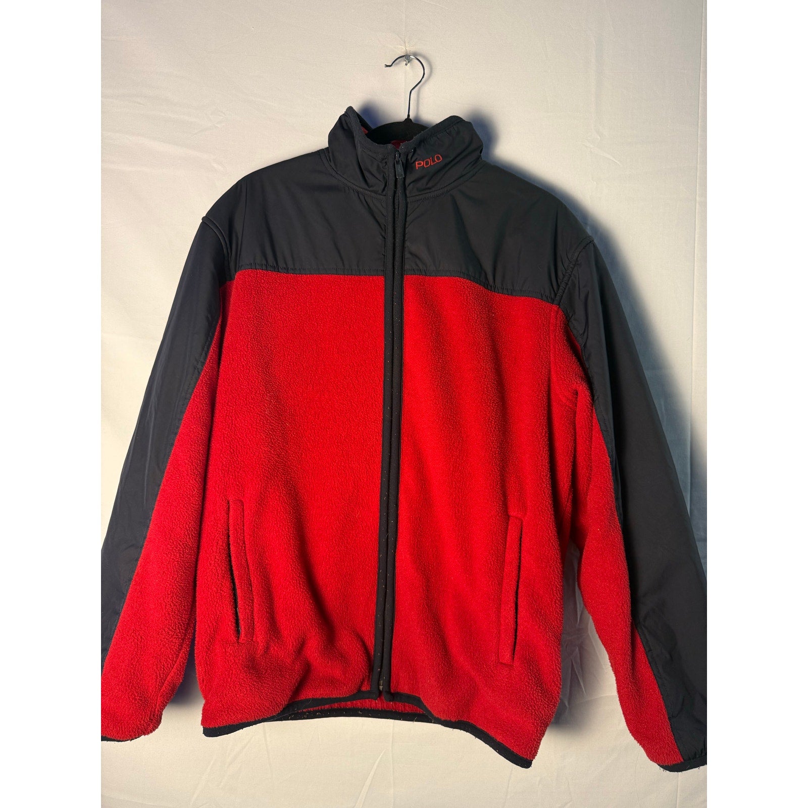 POLO GOLF Ralph Lauren Red Navy Full Zip Collar Jacket Fleece Men's Size Medium