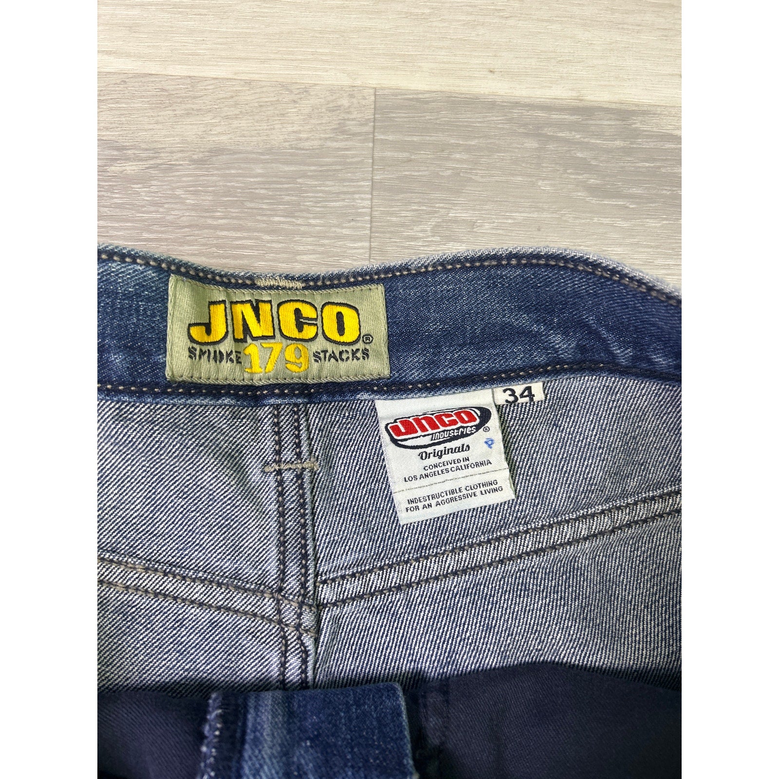 Vintage JNCO Baggy Dark Wash Jorts Jean Shorts Blue Denim Pockets Men's Size 34