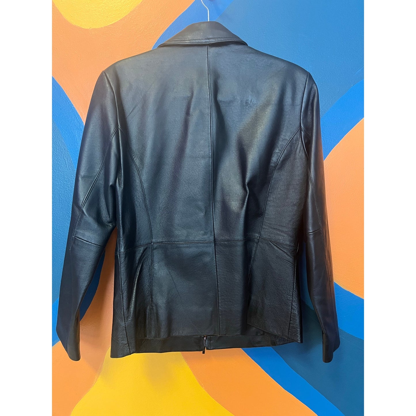 Worthington Black Leather Full Zip Moto Jacket Front Pockets Women's Size Small