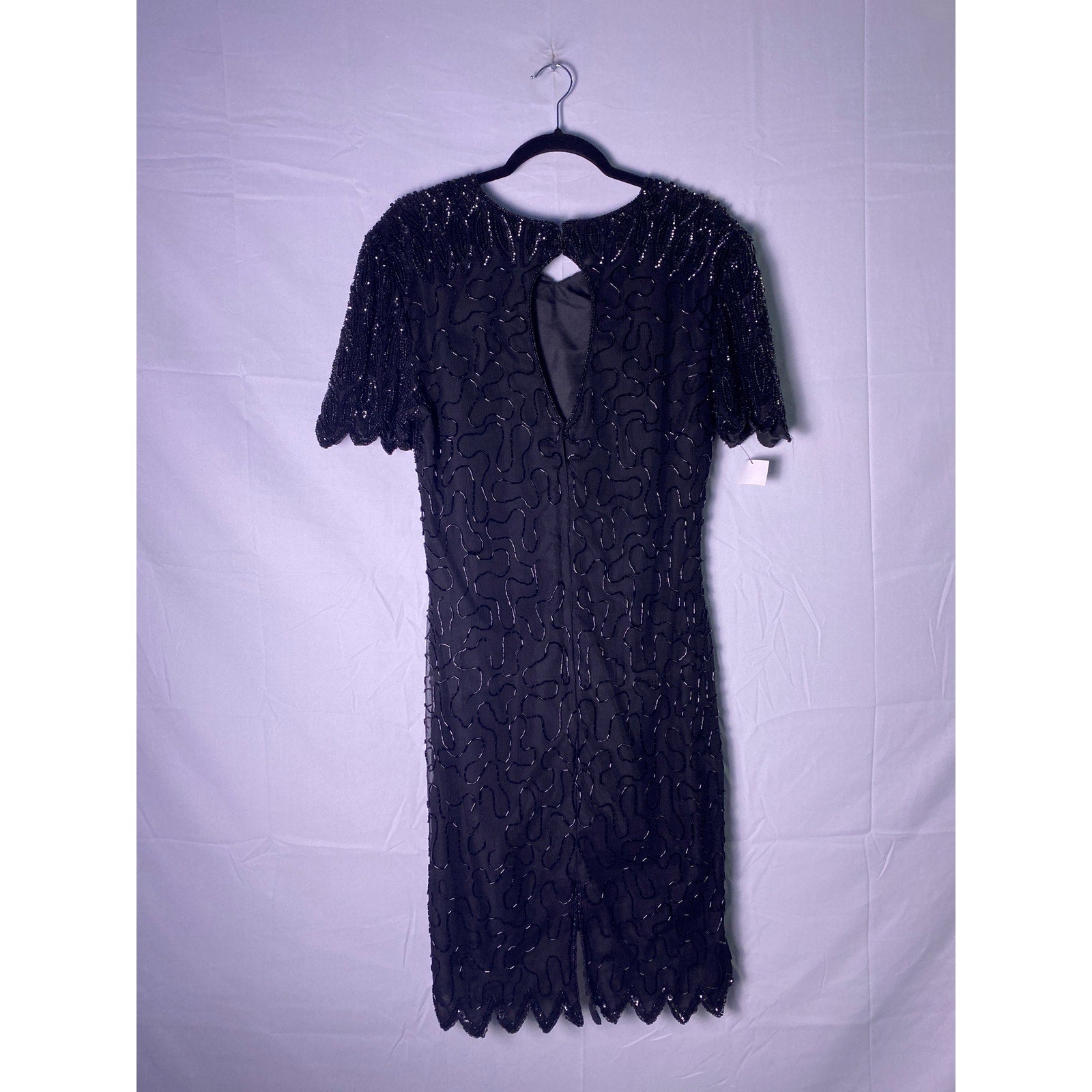 Vintage 80s-90s JMD Women's Black Silk Blend Sequin Beads Cocktail Dress Size XL