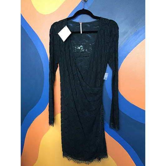 Free People Deep Green Lace Long Sleeve Stretchy Lightweight Mini Dress Medium