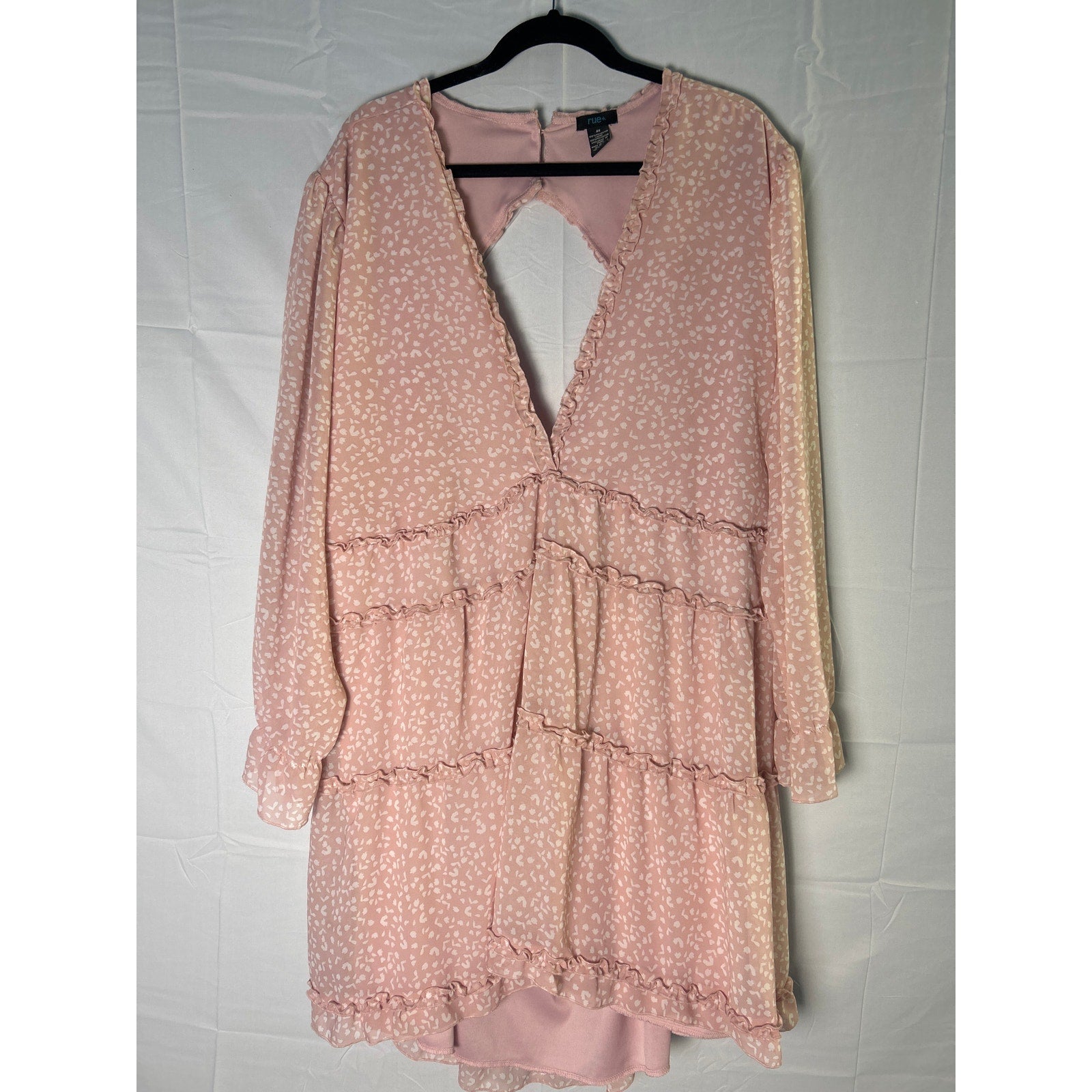Rue21 Backless Pink Printed Tiered Long Sleeve Surplice V-neck Babydoll Dress 4X