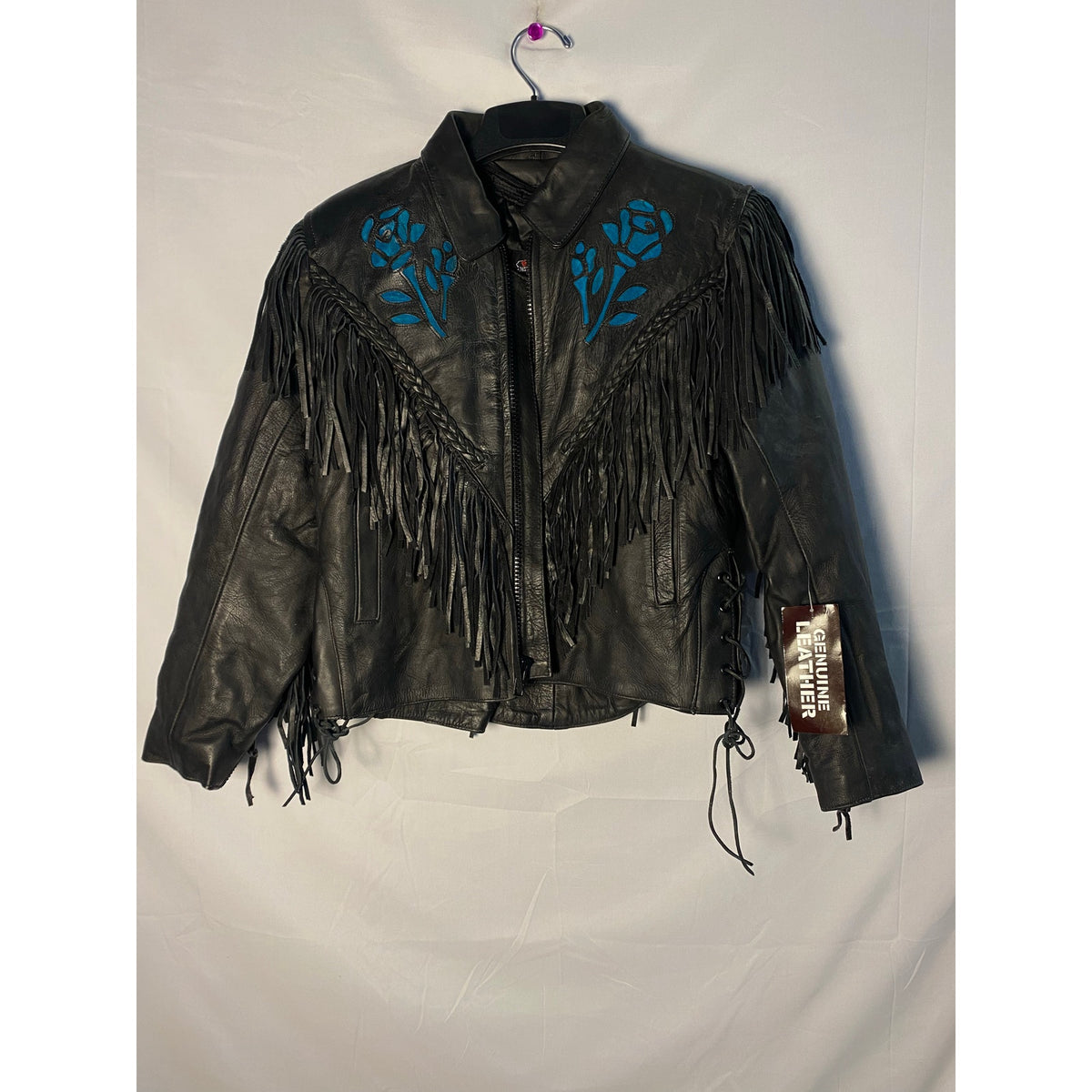 Bikers Image Genuine Black Leather Jacket w/Tassles NWT