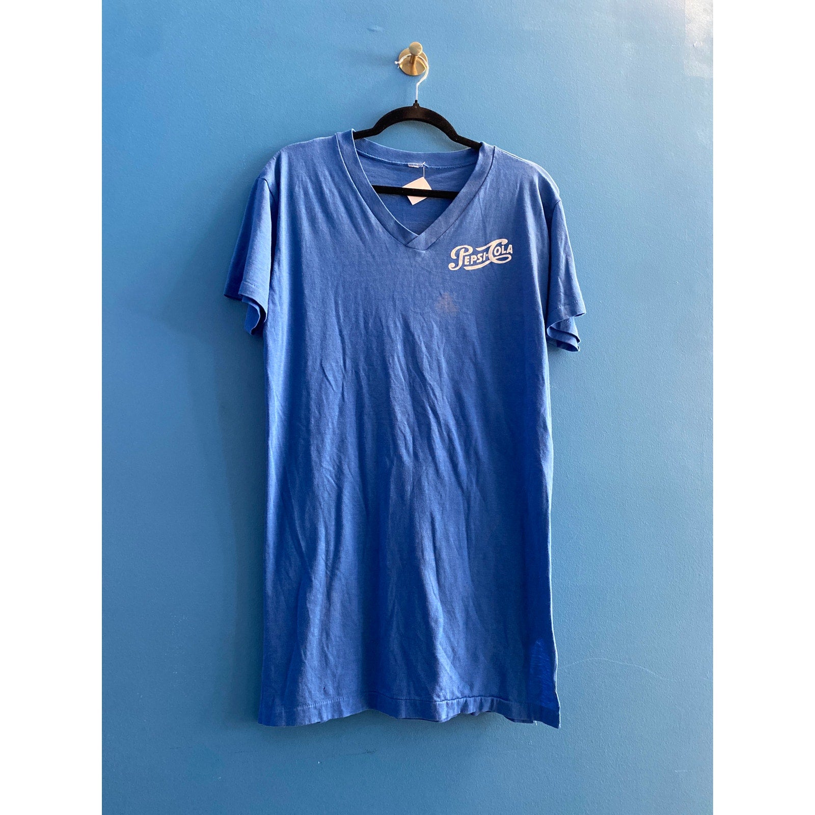 Vintage 90s Pepsi-Cola V-neck Blue Sleep Shirt Logo Print Women's Medium-Large