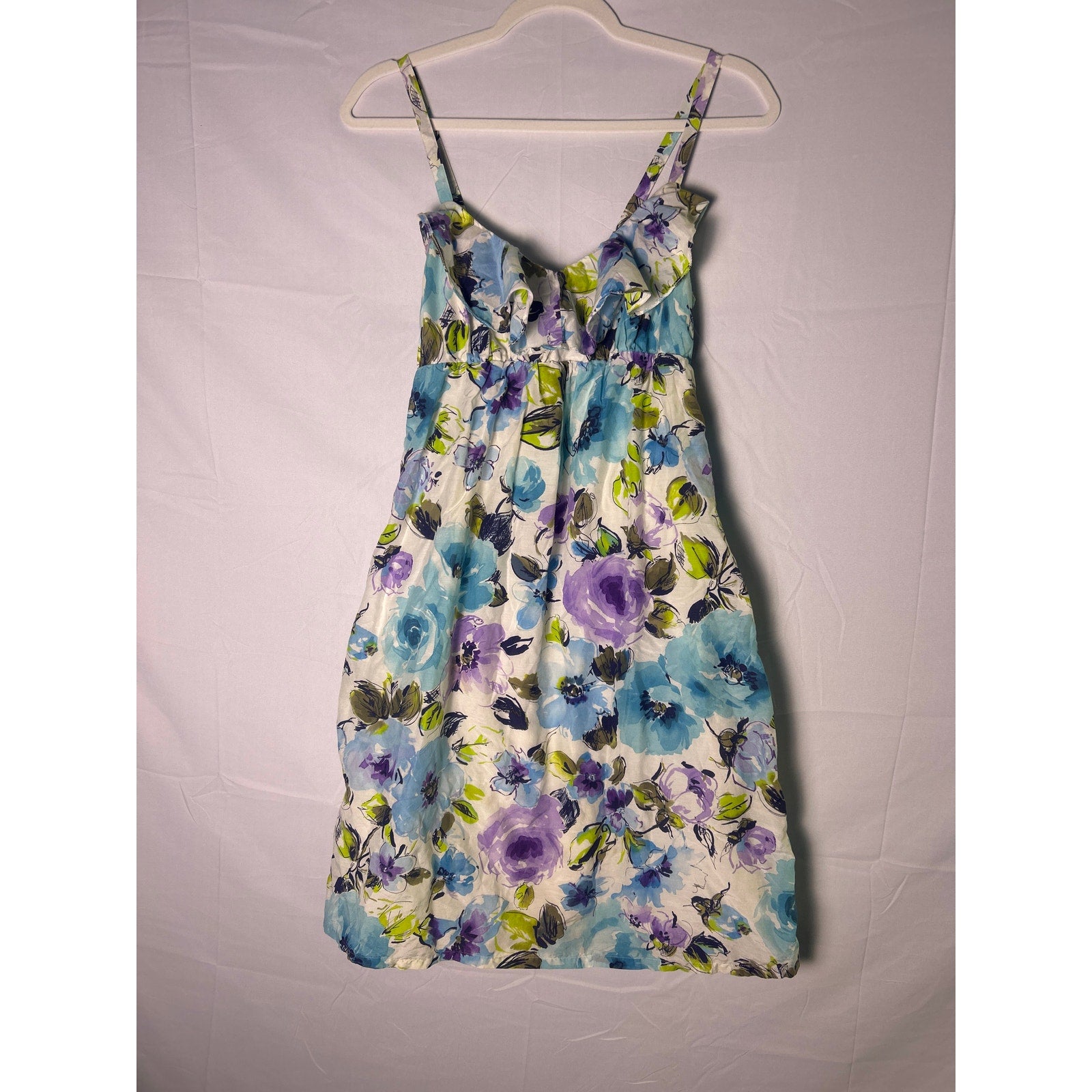 Tommy Bahama Blue Purple Green Floral Dress Cotton Silk Blend Women's Medium