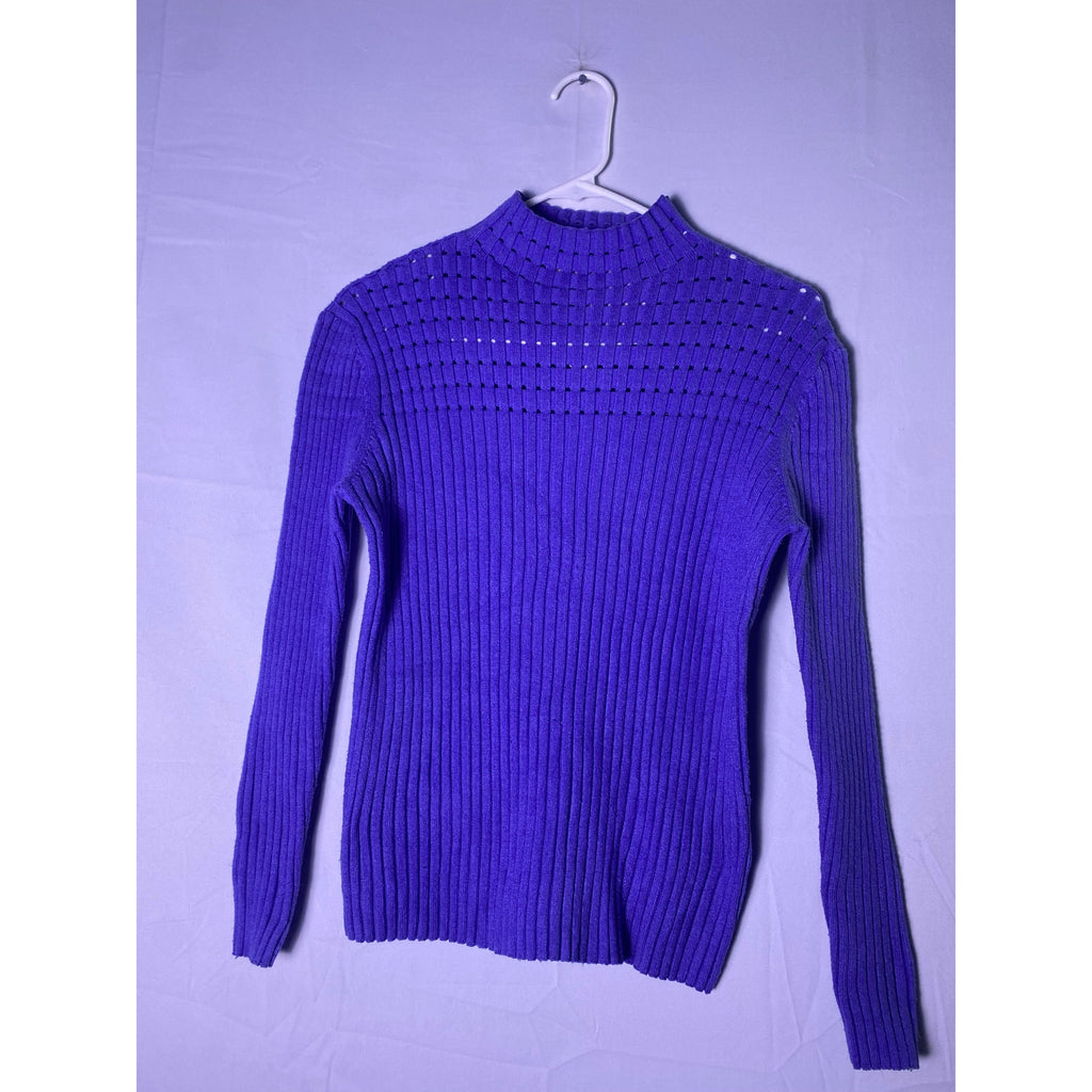 Nanette Lepore Purple Ribbed Knitwear Sweater Corduroy Mock Neck Women's Small