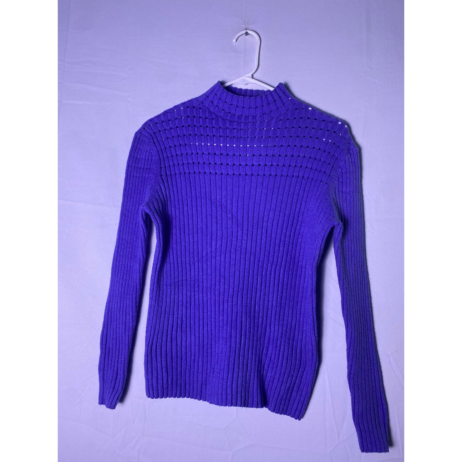 Nanette Lepore Purple Ribbed Knitwear Sweater Corduroy Mock Neck Women's Small