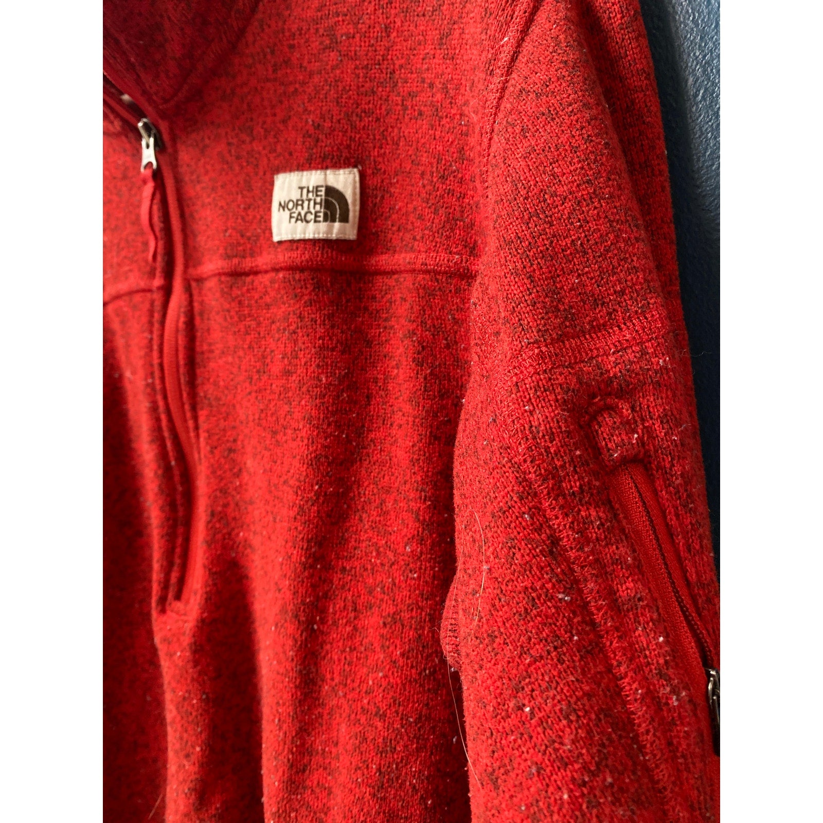 The North Face Red Textured 1/4 Zip Pullover Sweater Zip Pocket Mens Size Large