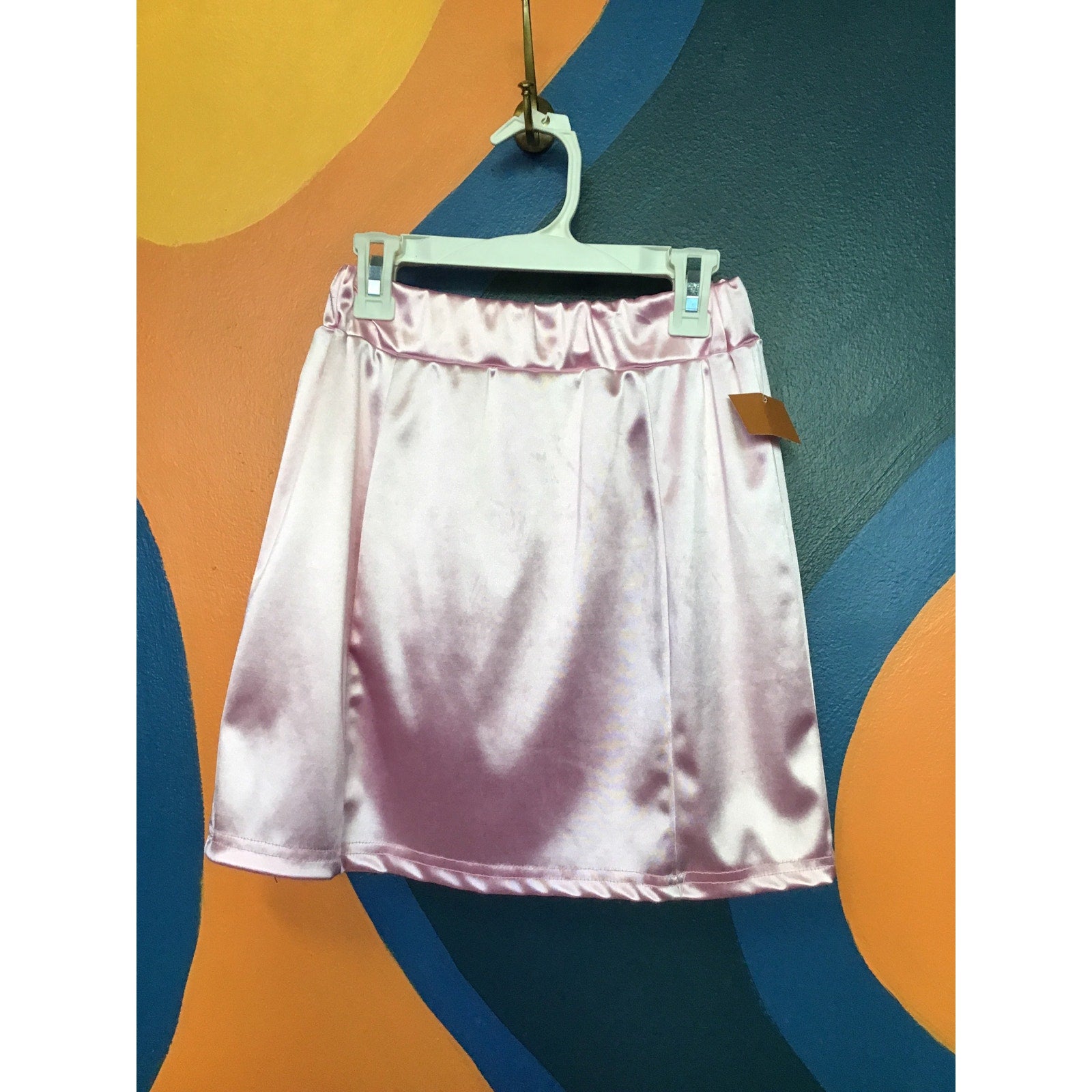 Handmade Pink Stretch Baby Satin Mini Skirt Pull On Women's Size XS-M