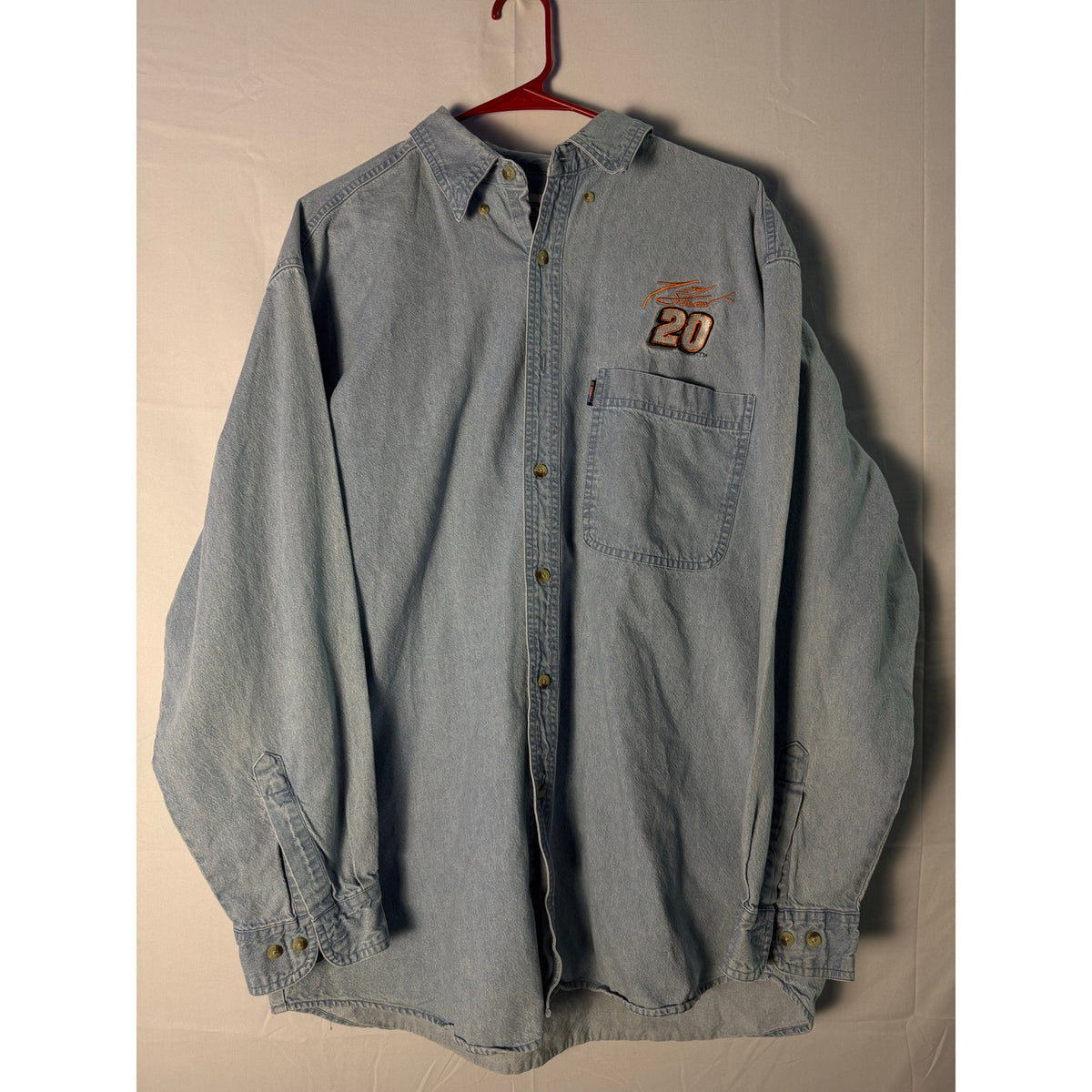 Competitors View Tony Stewart #20 Button Up Denim Shirt Men's Large Pocket Tee