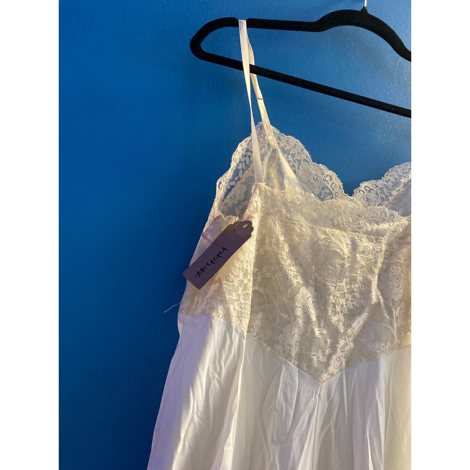 Vintage Nightgown Slip White Lace Dress Sweetheart Neckline Women's Size M/L