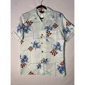 70s Mr Jan Blue Floral Hawaiian Style Button Down Shirt Silk Blend Men's Medium
