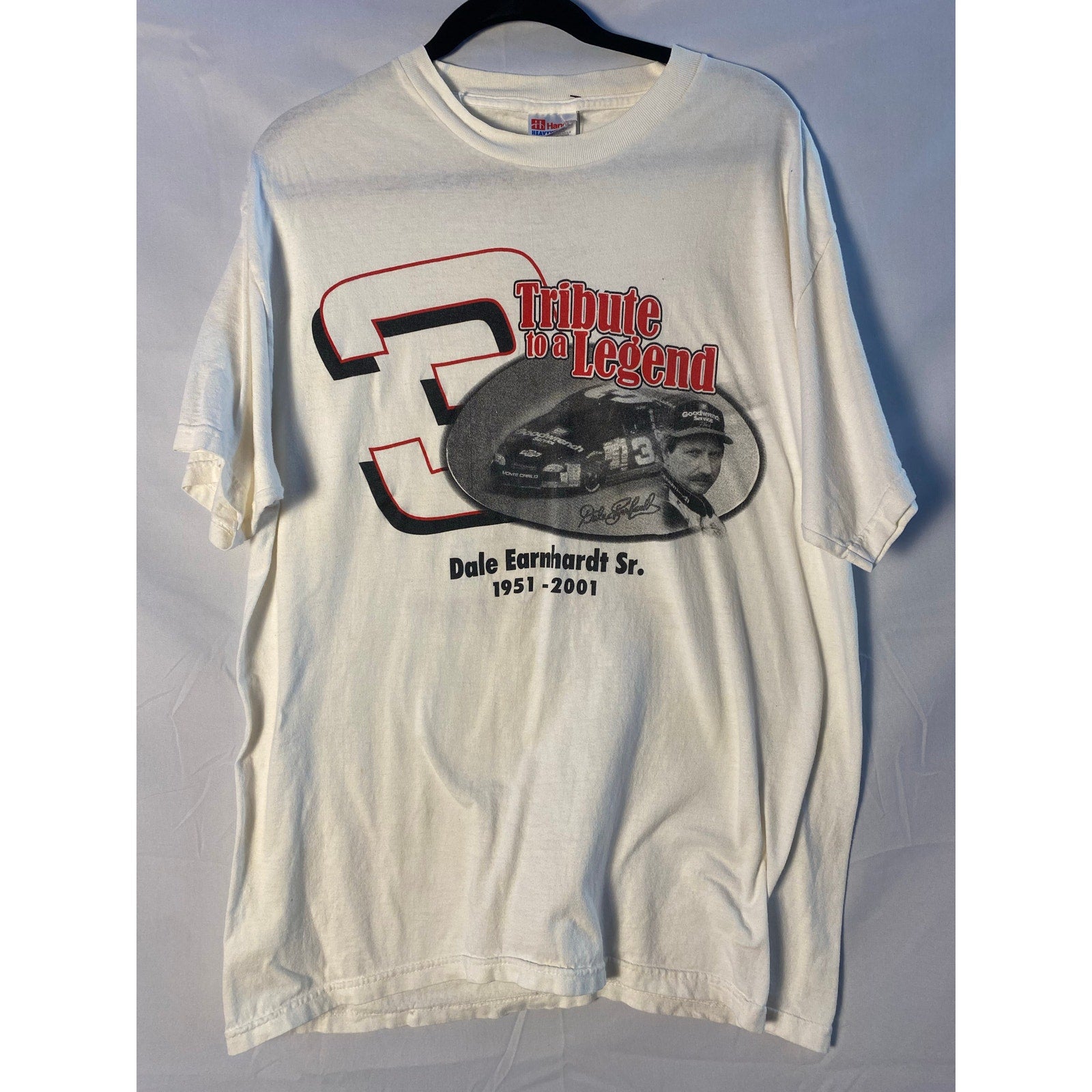 Hanes Dale Earnhardt Tribute To A Legend Memorial White Graphic Shirt Size Large