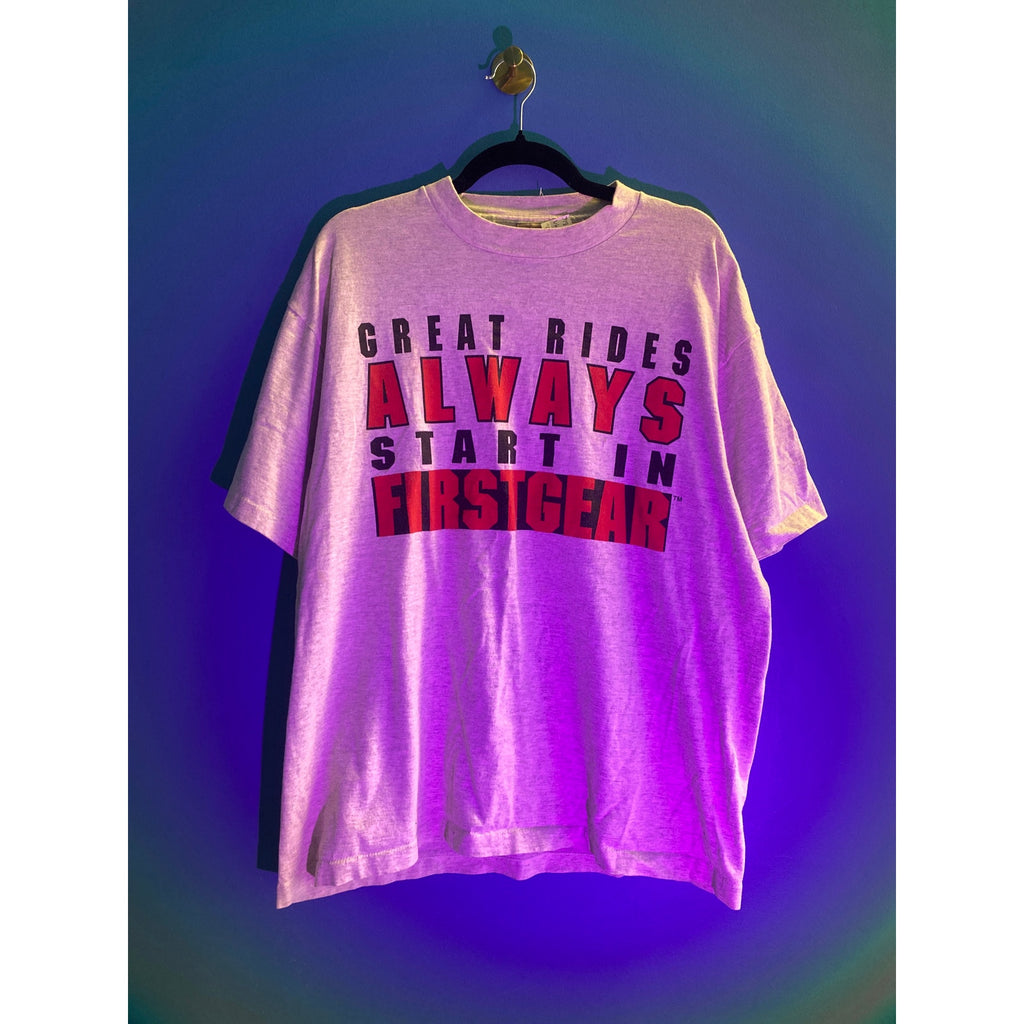 Vintage 90s Fender Great Rides ALWAYS Starting First Gear Print White Shirt XL