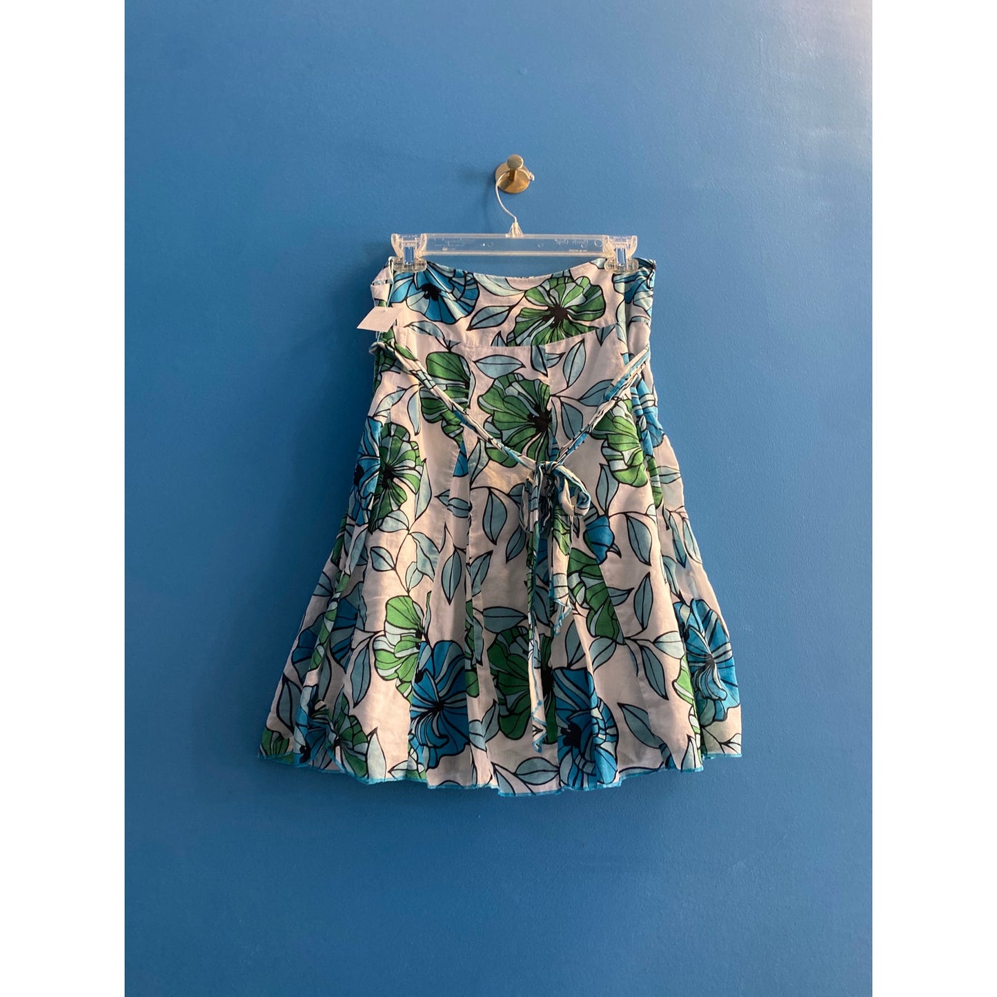 Apt. 9 Side Zip Knee Length Blue & White Tropical Floral A-Line Pleated Skirt 6