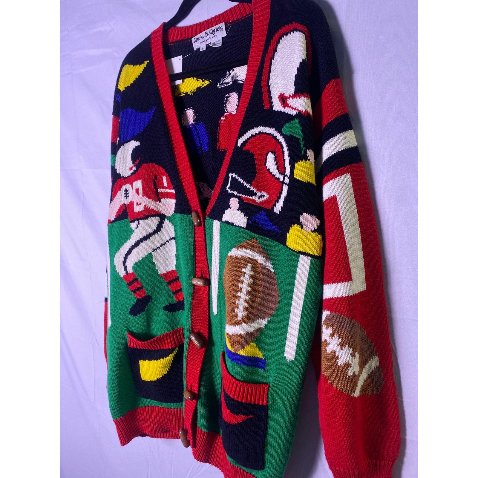 Vintage Jack B Quick IU Football NFL Button Front Cardigan Sweater Men's Large