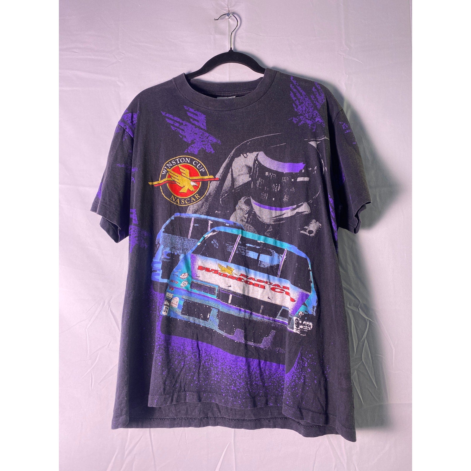 Vintage 90s Winston Cup Allover Print Nascar Black T-shirt Men's Size Large