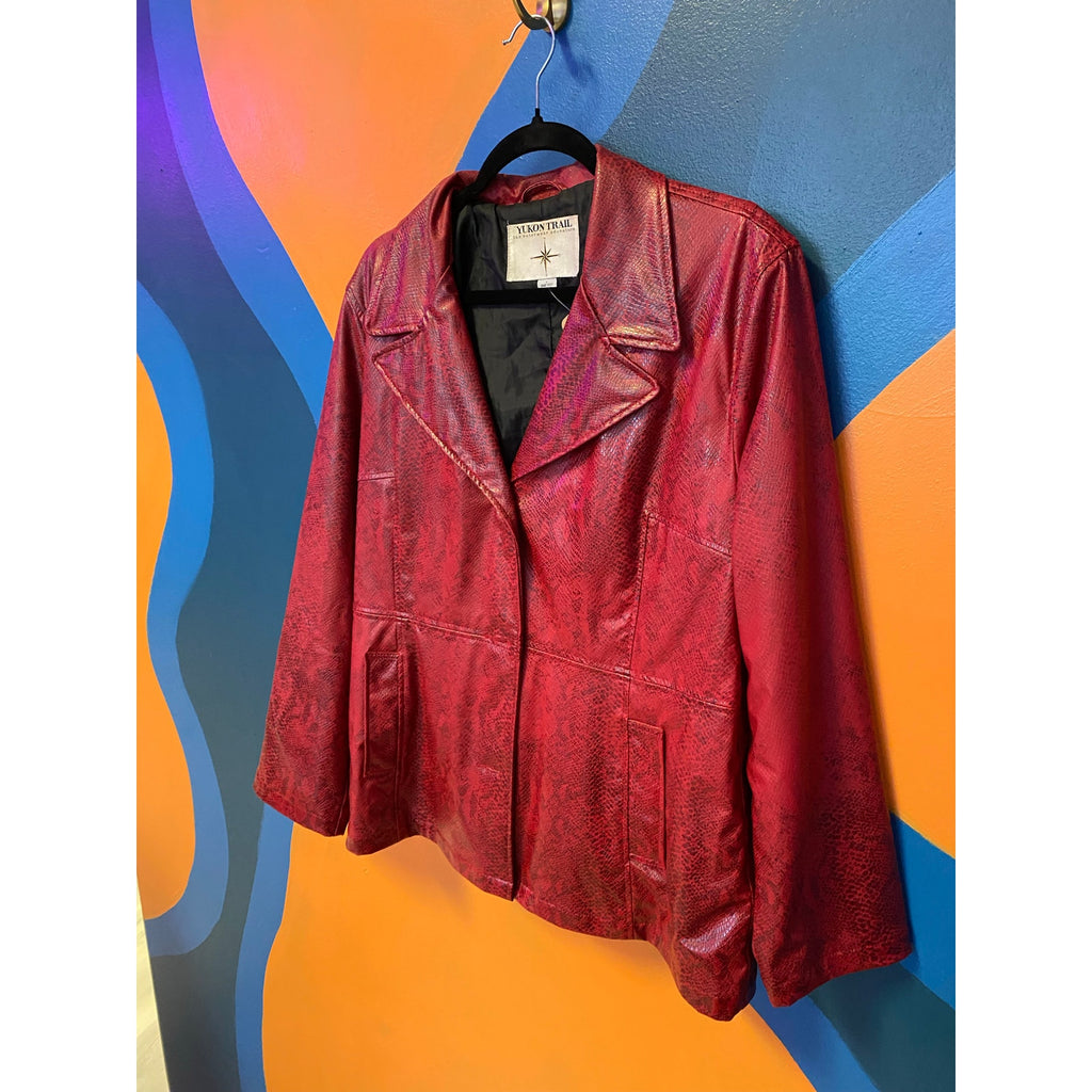 Yukon Trail Red Midwaist Snakeskin Faux Leather Coat Jacket Women's Size Large