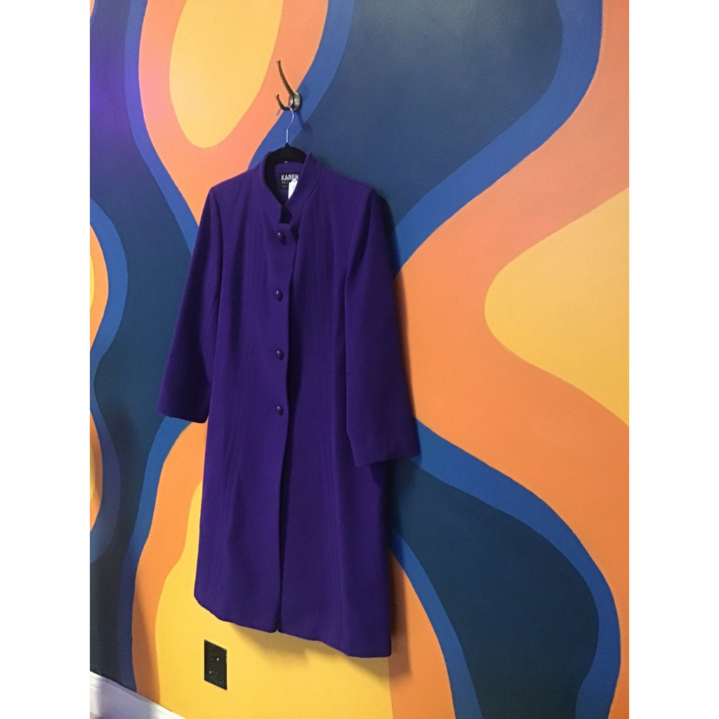 KAREN Purple Long Button Up Coat Jacket Womens Size Small Petite