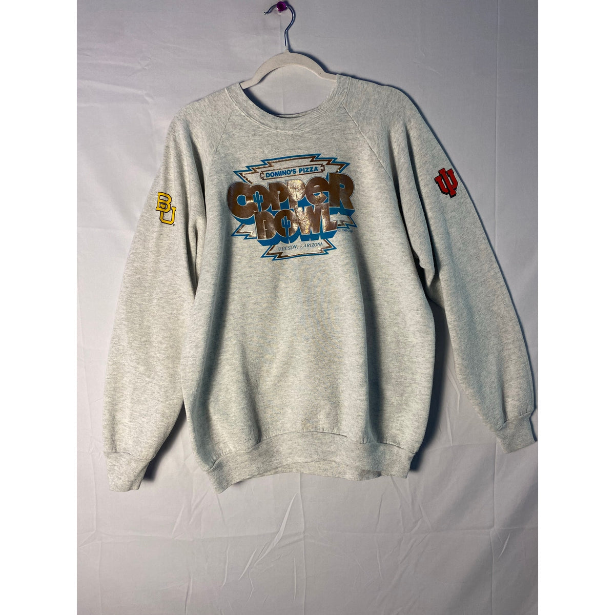 Vintage 80s Fruit of the Loom IU Copper Bowl Arizona Dominos Gray Crew Sweater Size XL