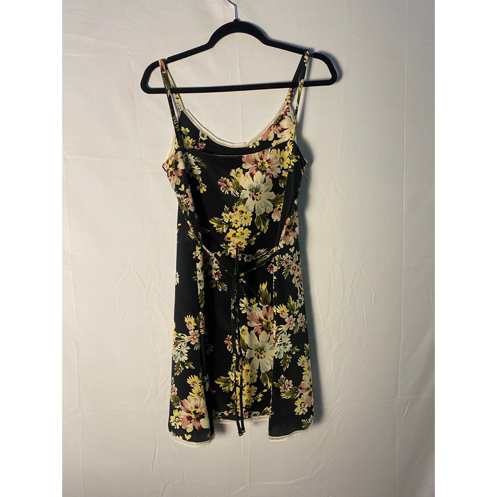 Black Semi-dress w/ Floral Print Back Tie Sleeveless Women's Size Medium