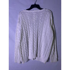 Vintage ERIKA White Cable-Knit Cardigan Sweater Front Pockets Women's Medium