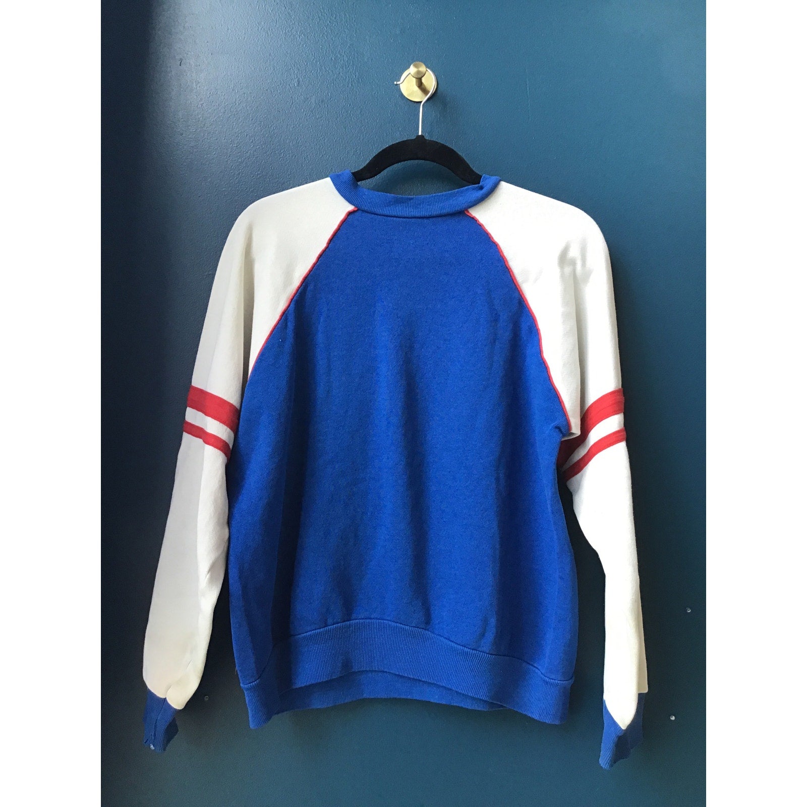 Vintage 80's 190's Red White Blue Cross stitched People Pullover Sweatshirt M/L