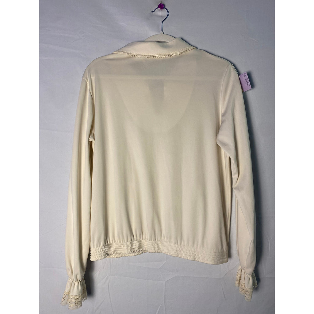 Vintage 70s Mardi Modes Cream Lace Ruffle Collar Hippie Top Women's Size Large