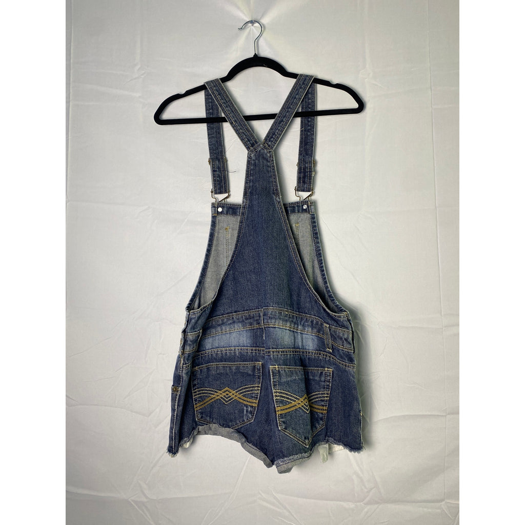 Mudd Blue Denim Overall Shorts Raw Hem Distressed Women's Size Medium