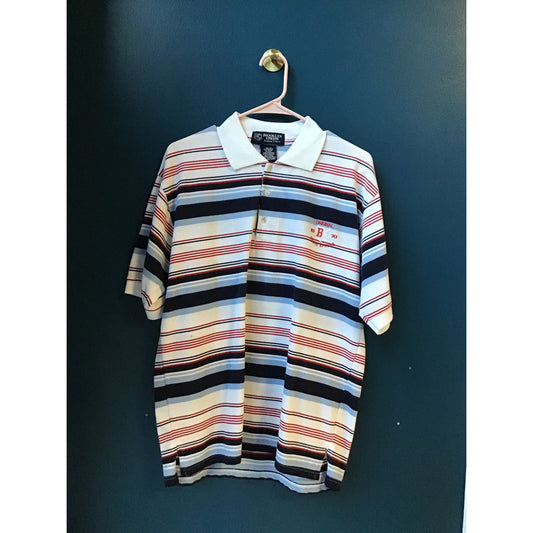 Brooklyn Xpress White Blue Black Striped Premium Polo Shirt Men's Size Medium