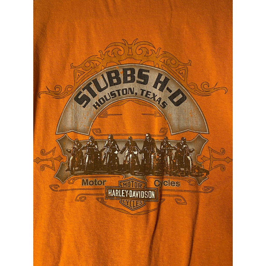 Harley Davidson Motorcycles STUBBS H-D Houston, TX Orange Shirt Men's Size Large