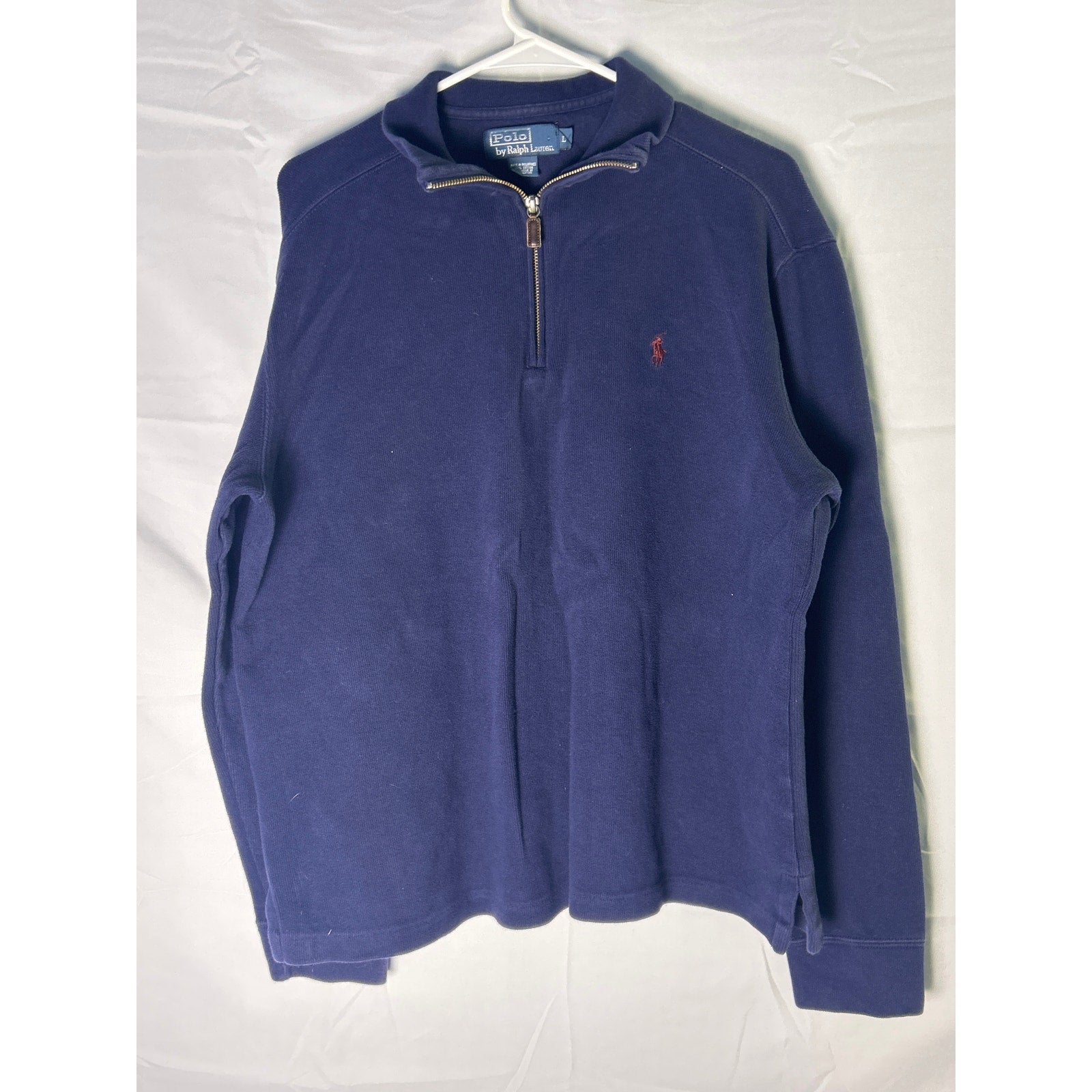 Polo Ralph Lauren Quarter Zip Navy Blue Pullover Polo Sweater Men's Size Large