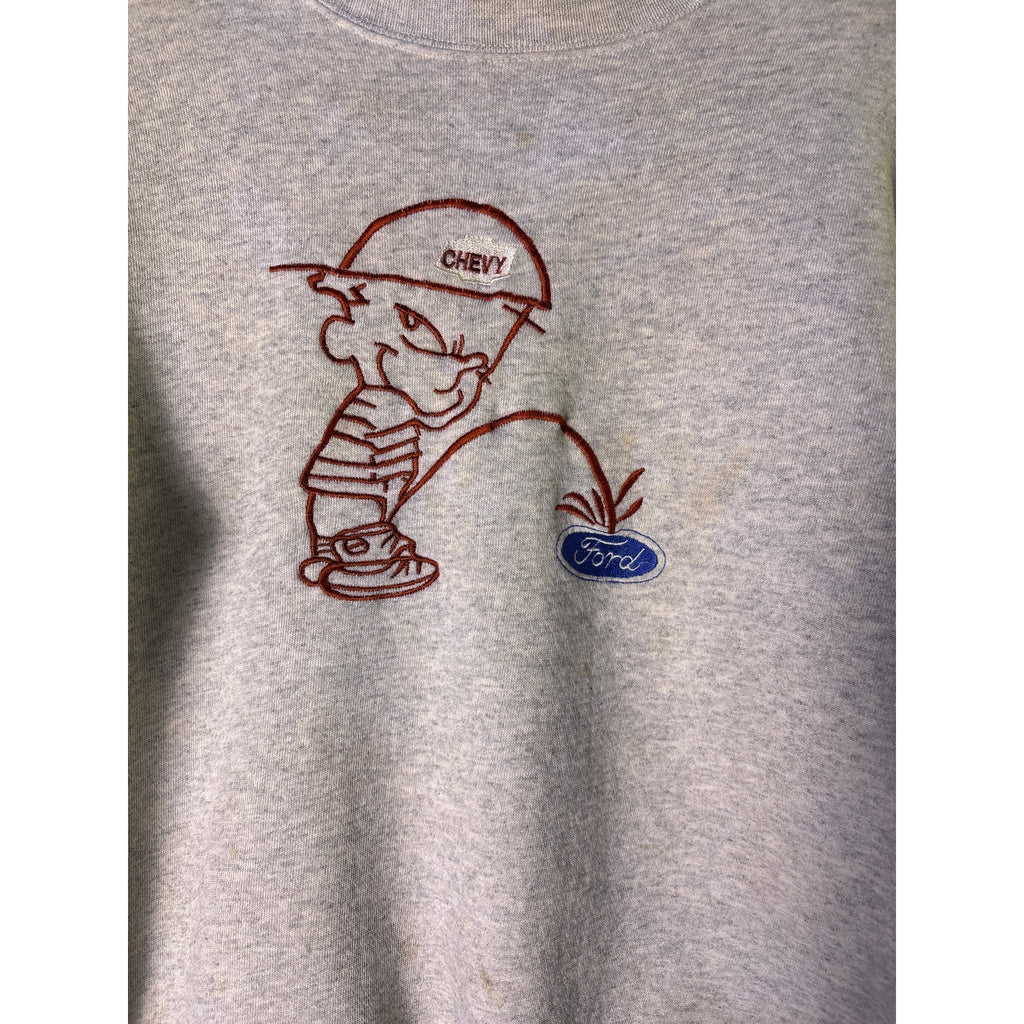 Vintage Hanes Chevy Kid vs. Ford Funny Graphic Print Gray Crewneck Sweatshirt Size Small
