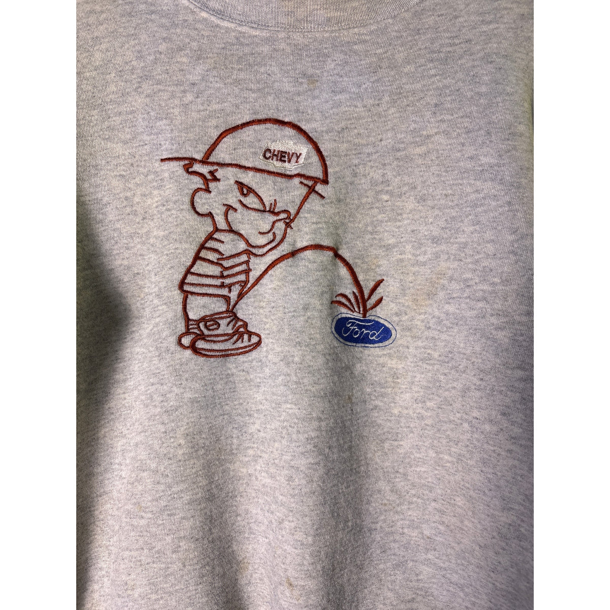 Vintage Hanes Chevy Kid vs. Ford Funny Graphic Print Gray Crewneck Sweatshirt Size Small