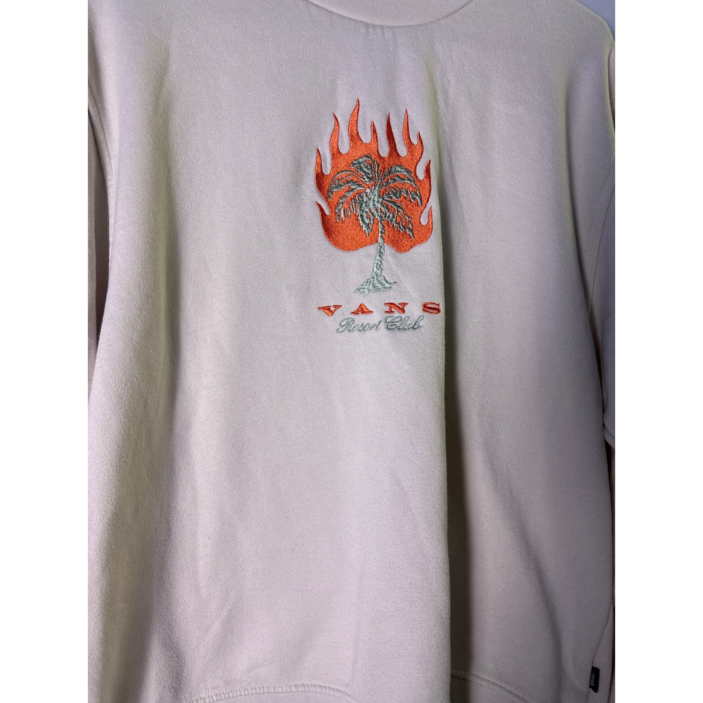VANS Flames Resort Club Embroidered White Crewneck Pullover Sweatshirt Medium