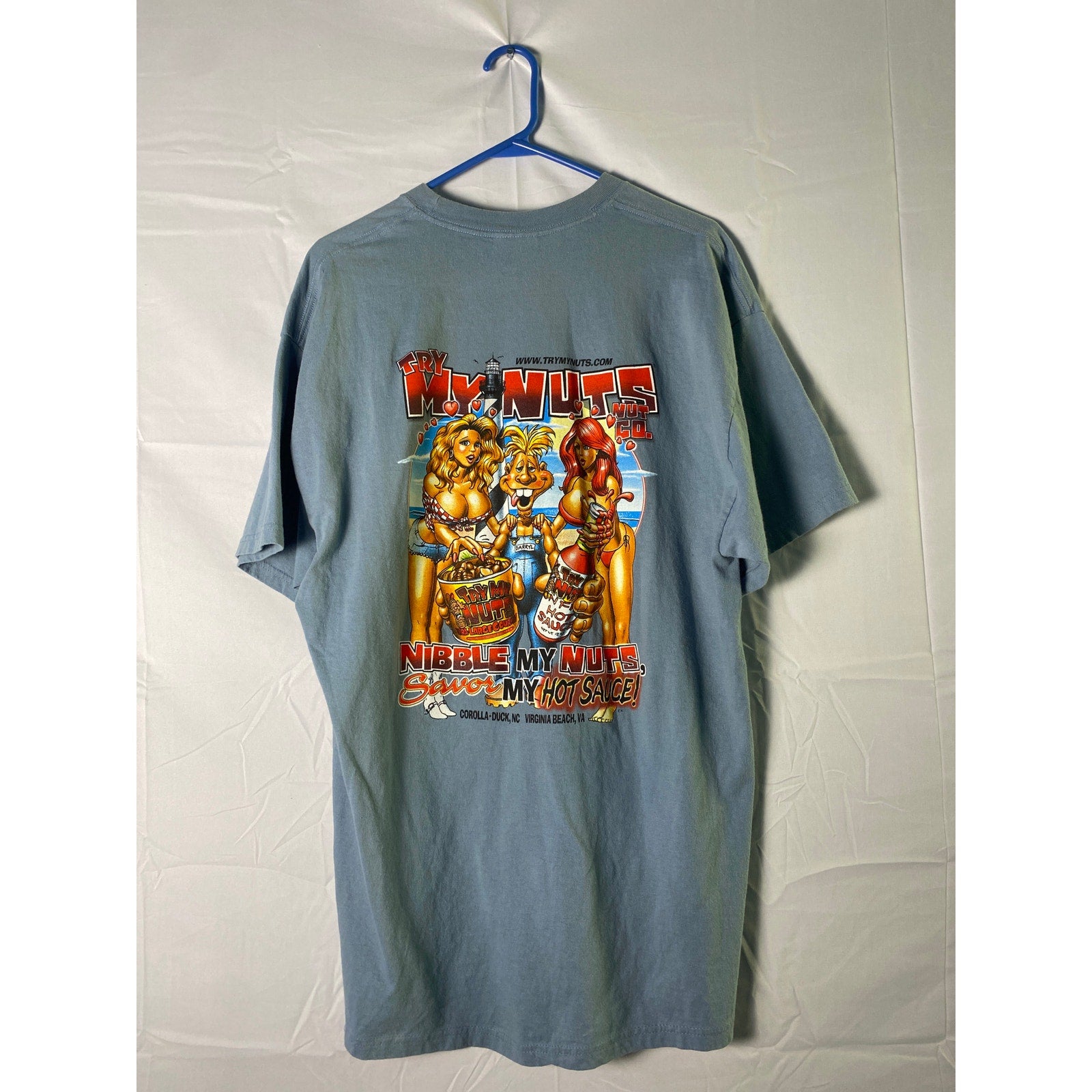 Hanes Try My Nuts - Nibble my Nuts, Savor My Hot Sauce! Blue Shirt Men's XL