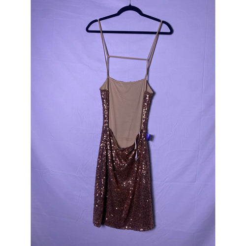 Bear Dance Gold Sequins Bodycon Dress Lower Back Women's Size Medium Cocktail