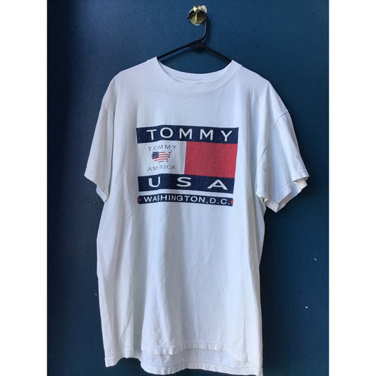 Delta Pro Weight Tommy America USA Washington, D.C Map Flag White Shirt Large
