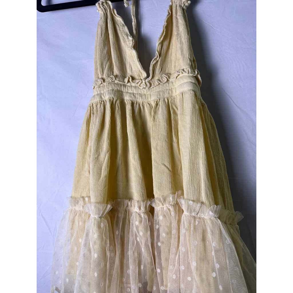 Boutique Vintage Inspired Ruffle Tiered Cream V-neck Hi-Low Dress Womens Medium